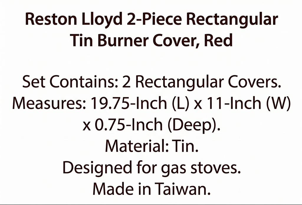 Reston Lloyd 2-Piece Rectangular Tin Burner Cover, 19.75-Inch by 11-Inch, Red