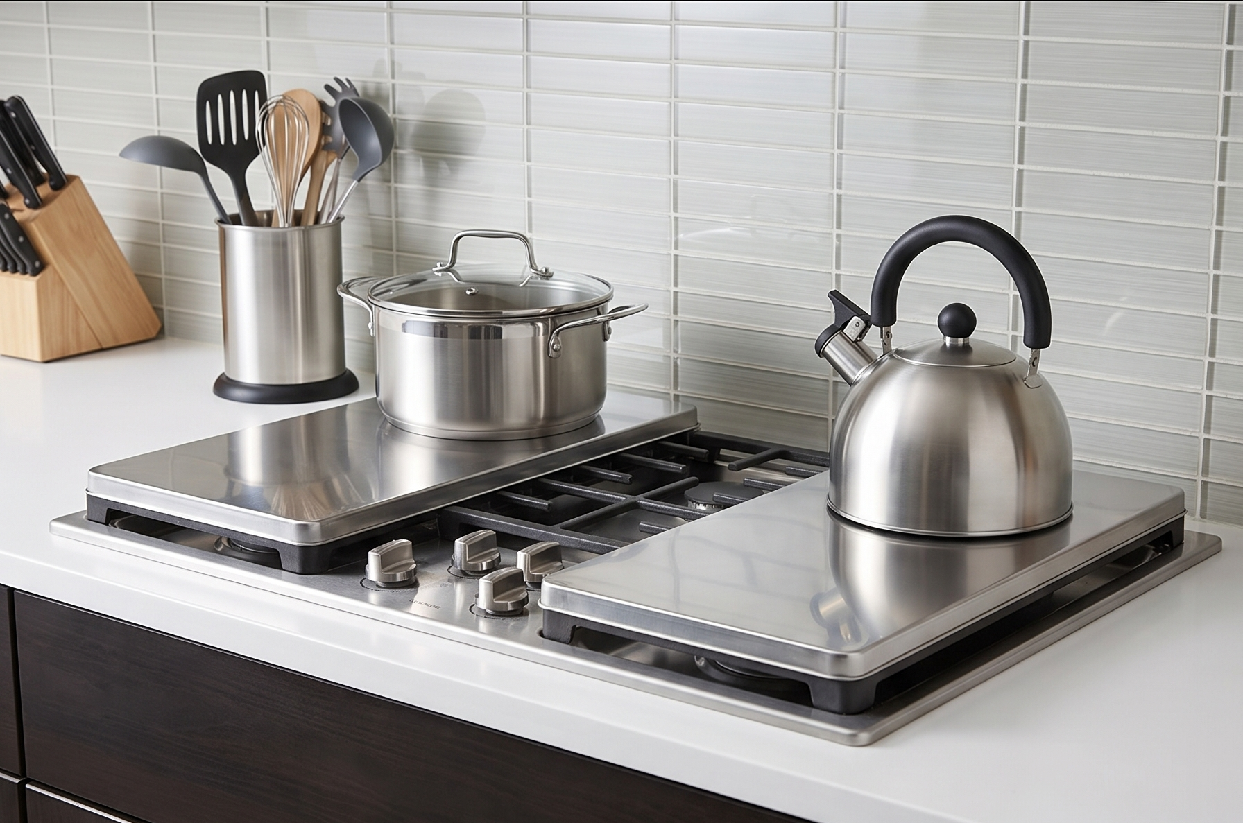 Reston Lloyd Rectangular Burner Cover, Steel, Set of 2, Stainless Look