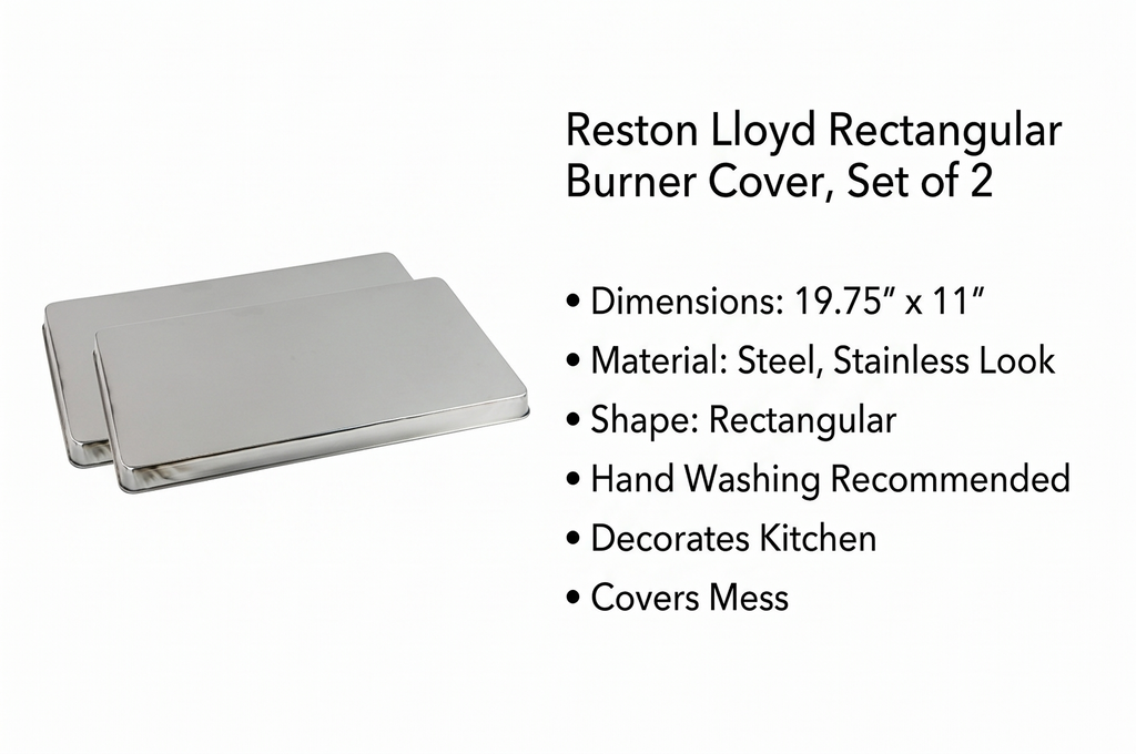 Reston Lloyd Rectangular Burner Cover, Steel, Set of 2, Stainless Look