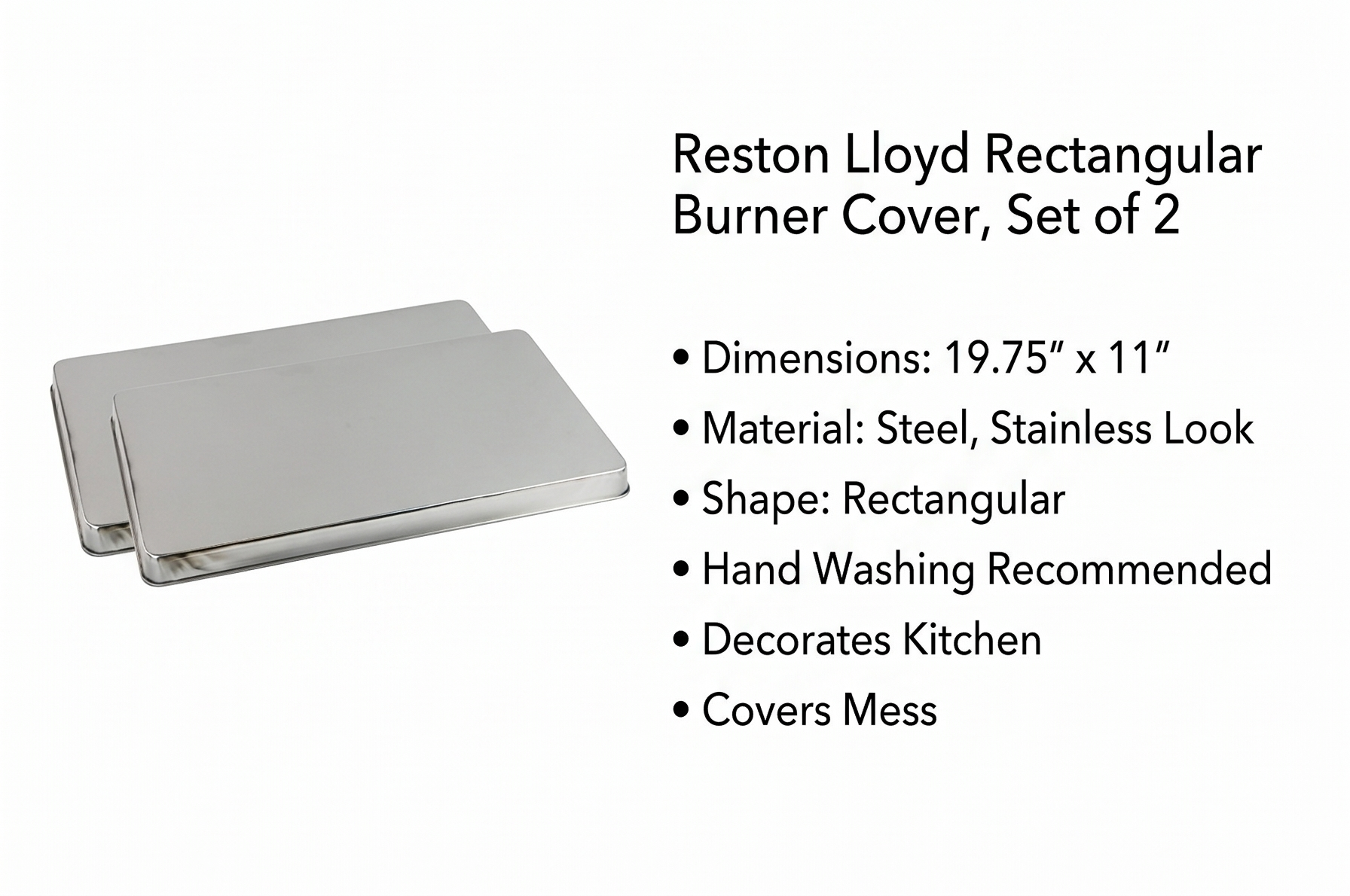 Reston Lloyd Rectangular Burner Cover, Steel, Set of 2, Stainless Look