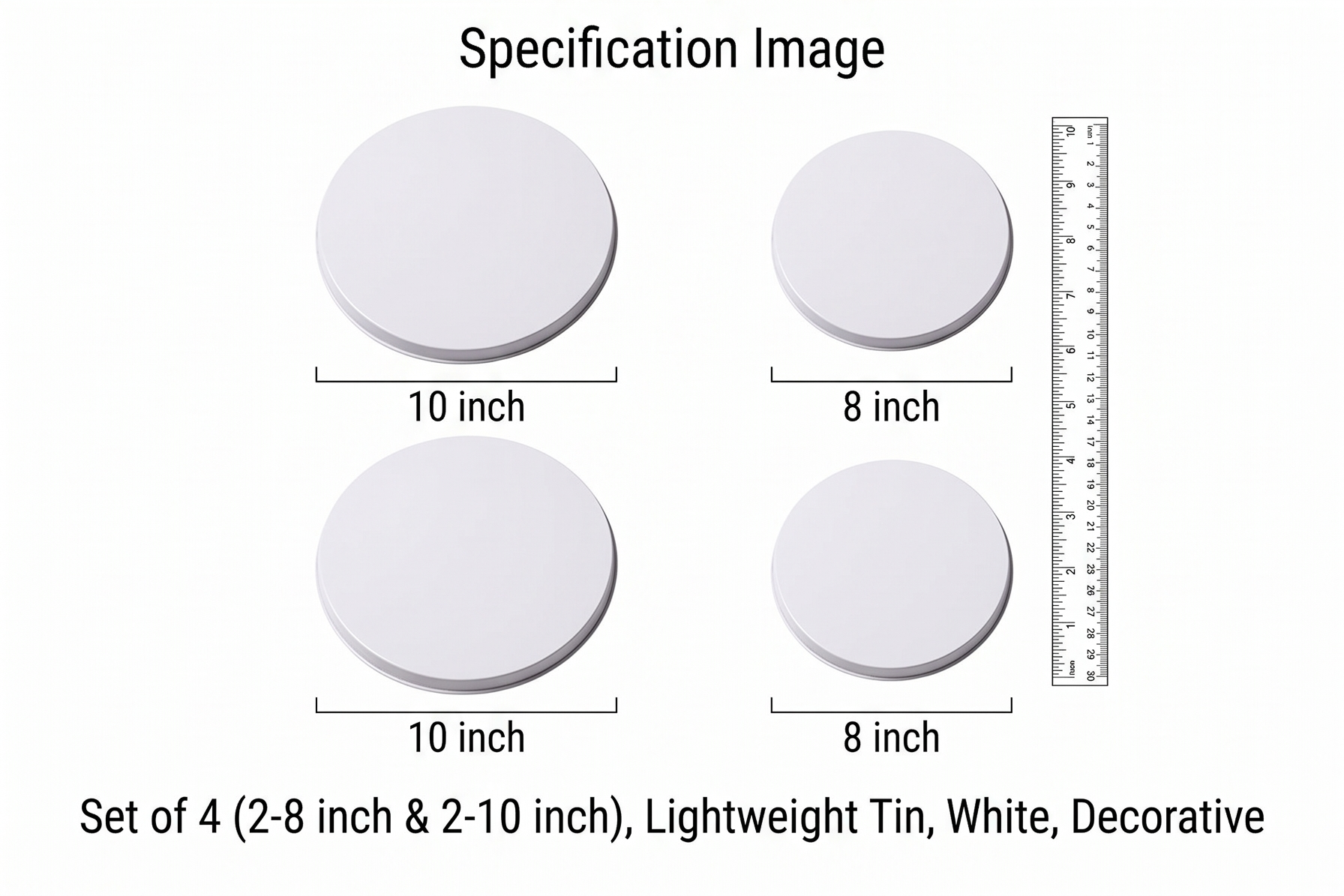 Reston Lloyd, Burner Covers For Electric Stovetop, Decorative Lightweight Tin Covers, Set of 4 (2-8 inch & 2-10 inch), Conceals Messy Drip Pans, White
