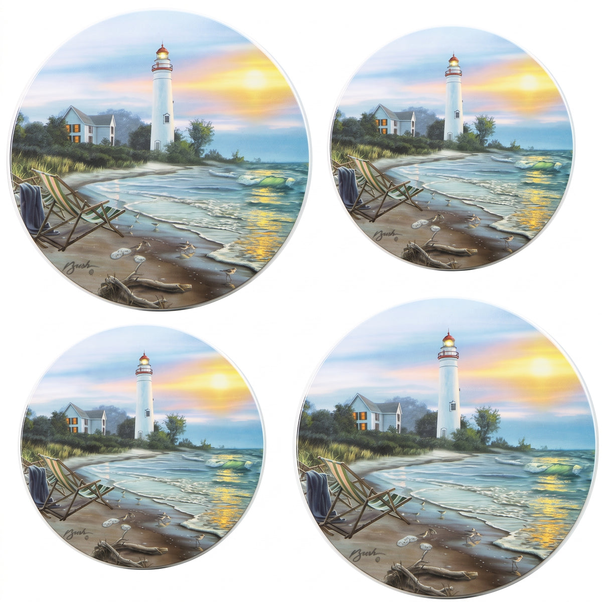 Reston Lloyd, Burner Covers For Electric Stovetop, Decorative Lightweight Tin Covers, Set of 4 (2-8 inch & 2-10 inch), Conceals Messy Drip Pans, Lighthouse