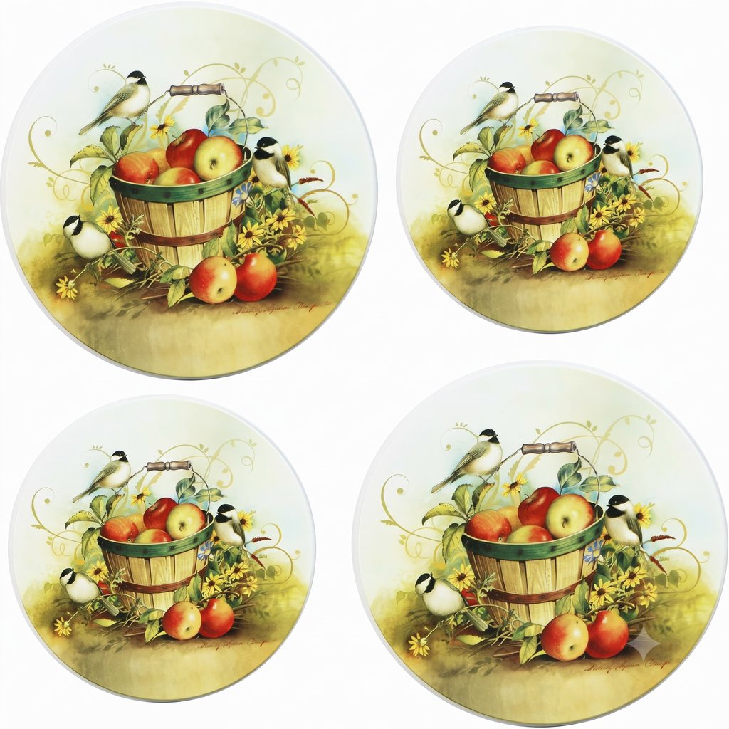 Reston Lloyd, Burner Covers For Electric Stovetop, Decorative Lightweight Tin Covers, Set of 4 (2-8 inch & 2-10 inch), Conceals Messy Drip Pans, Chickadees