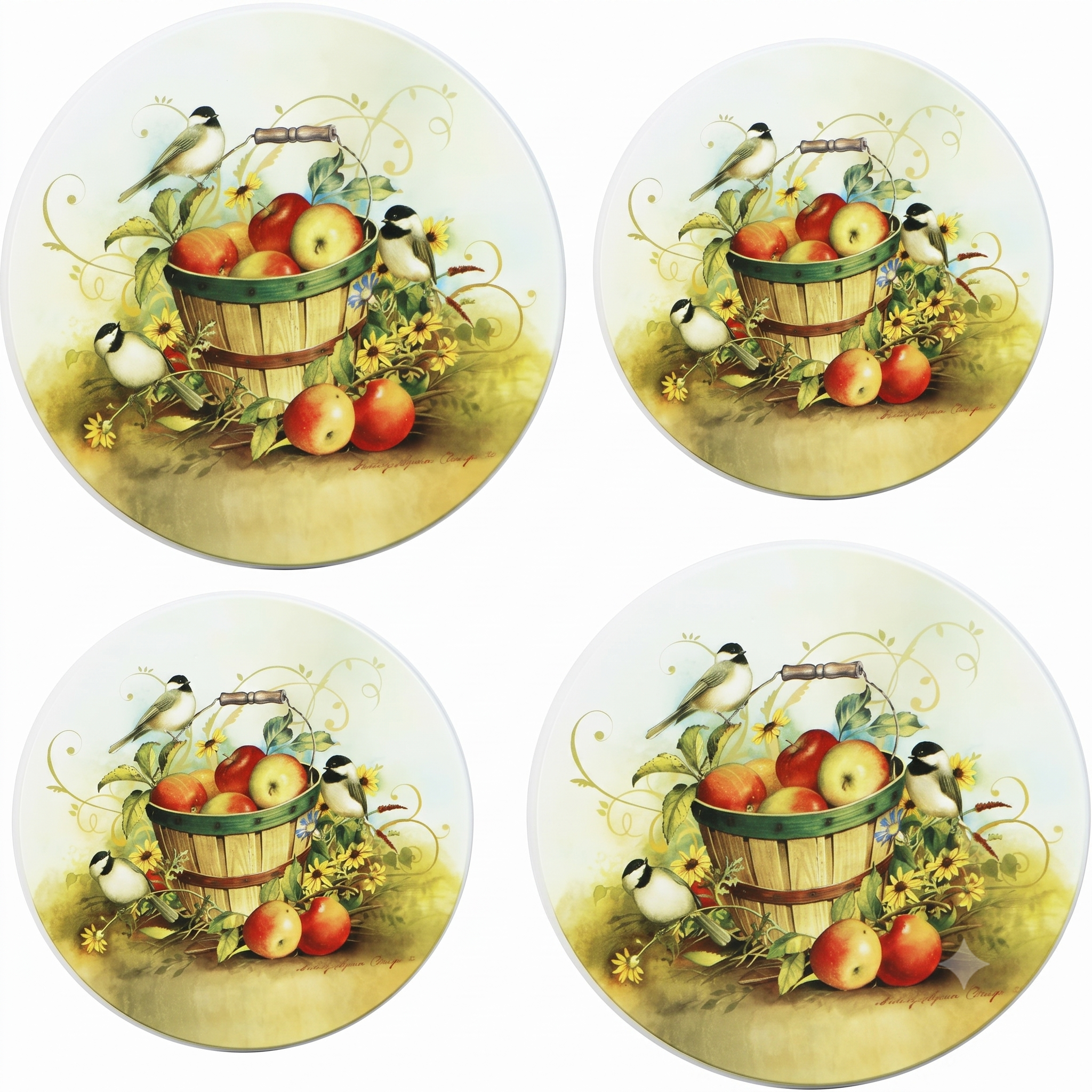 Reston Lloyd, Burner Covers For Electric Stovetop, Decorative Lightweight Tin Covers, Set of 4 (2-8 inch & 2-10 inch), Conceals Messy Drip Pans, Chickadees
