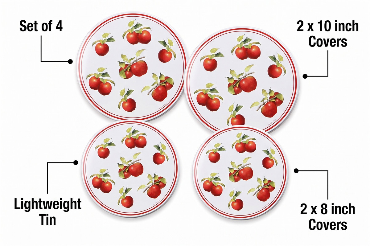 Reston Lloyd, Burner Covers For Electric Stovetop, Decorative Lightweight Tin Covers, Set of 4 (2-8 inch & 2-10 inch), Conceals Messy Drip Pans, Harvest Apple