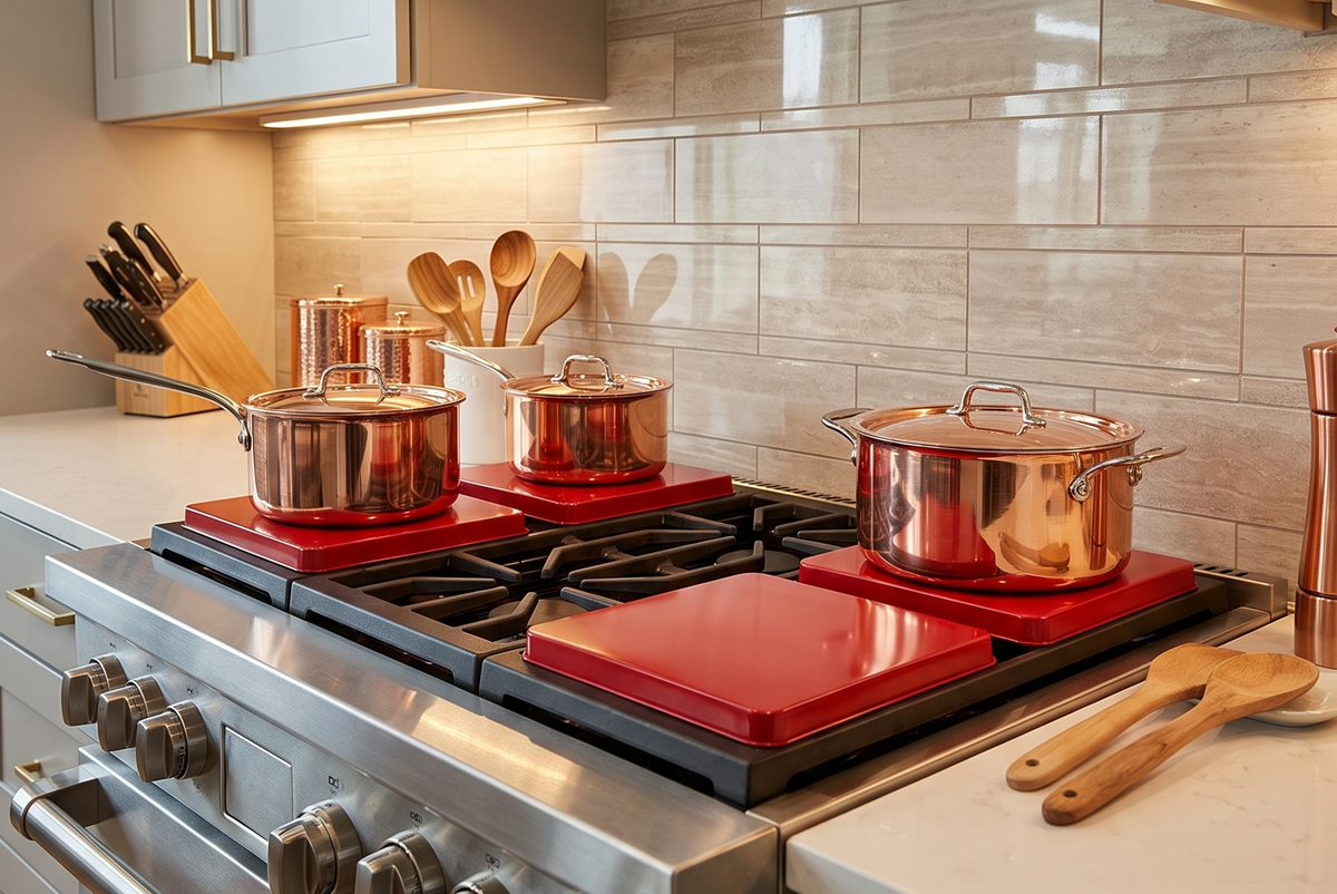 Reston Lloyd Square Gas Stove Burner Cover Set, Set of 4, Red