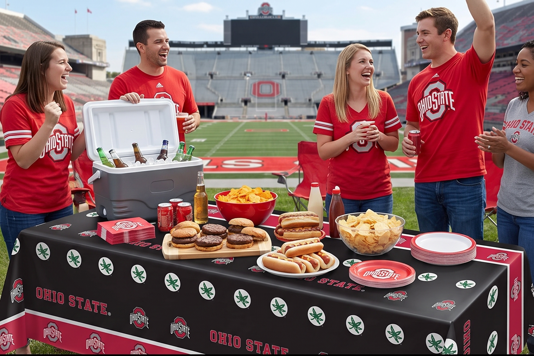 Creative Converting The Ohio State University Plastic Table Cover, 54"x108" -