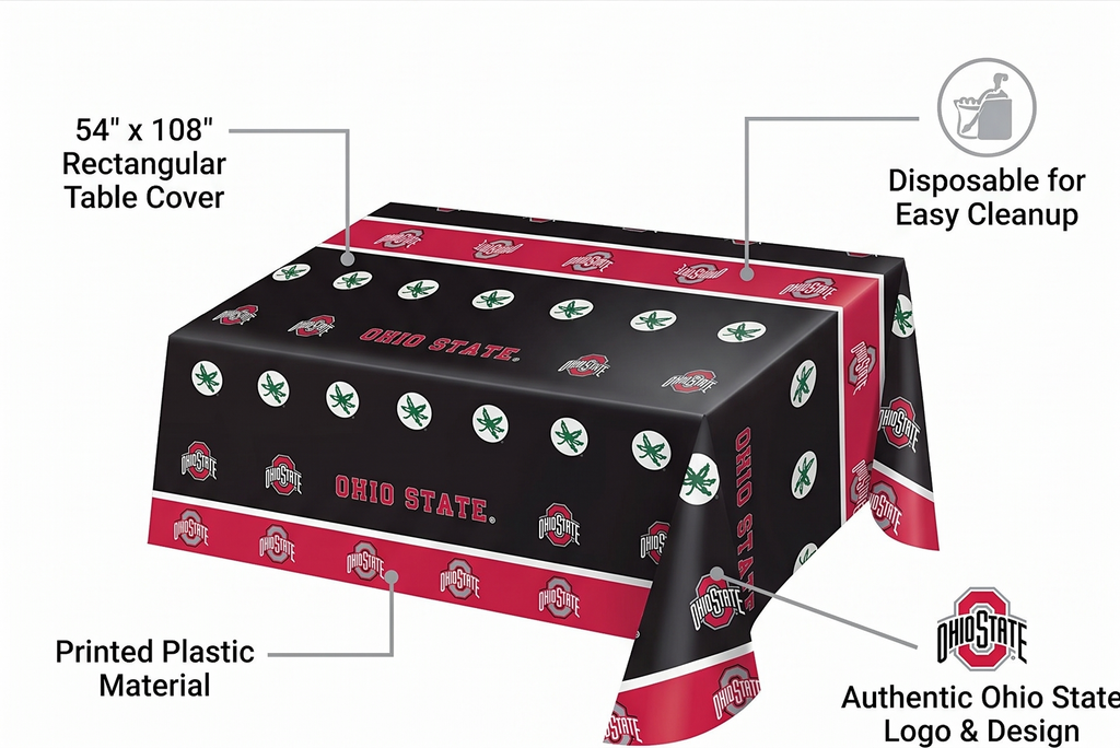 Creative Converting The Ohio State University Plastic Table Cover, 54"x108" -
