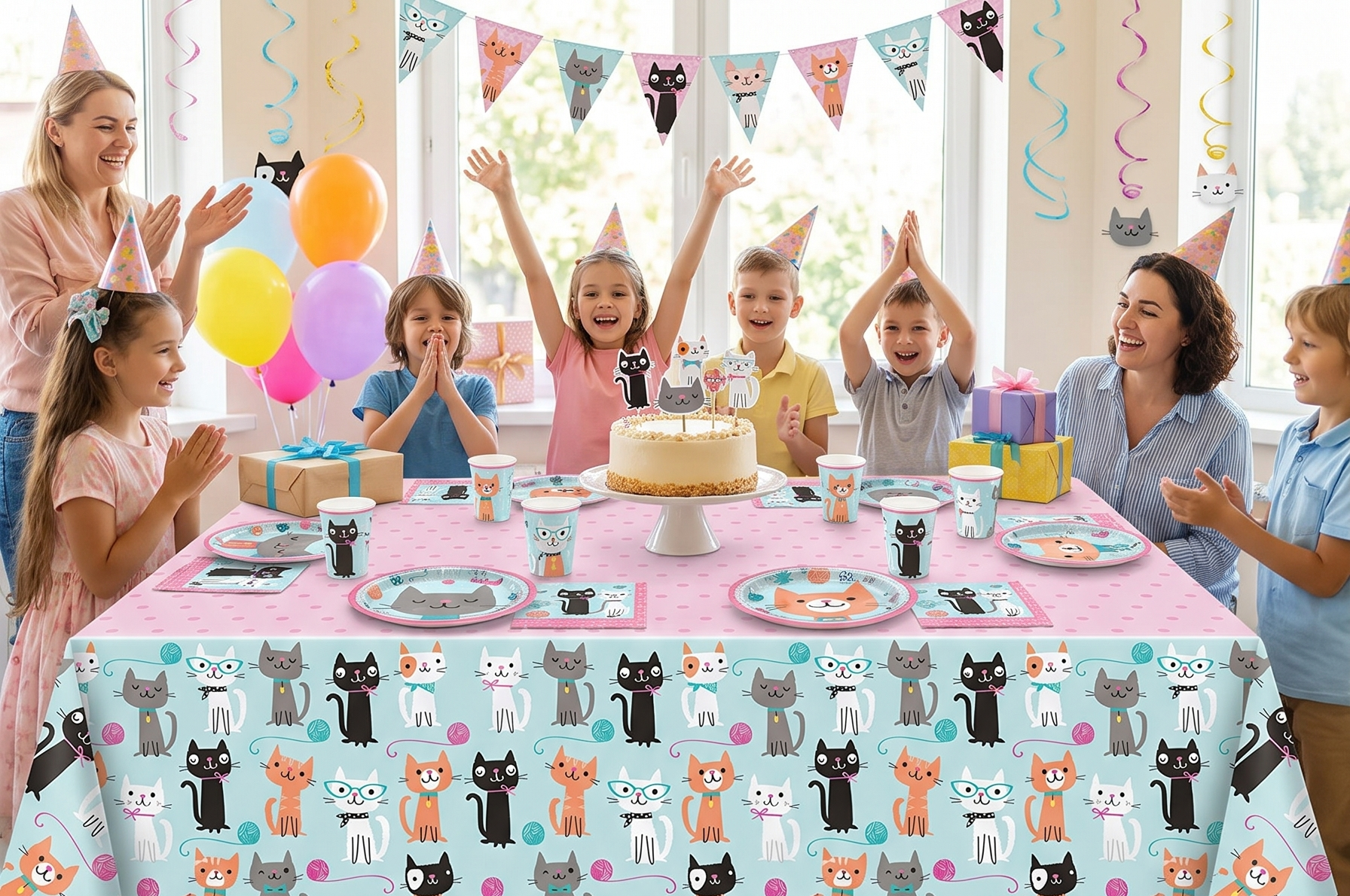 Creative Converting 329399 Cute Cats Plastic Tablecover - 1 Pc