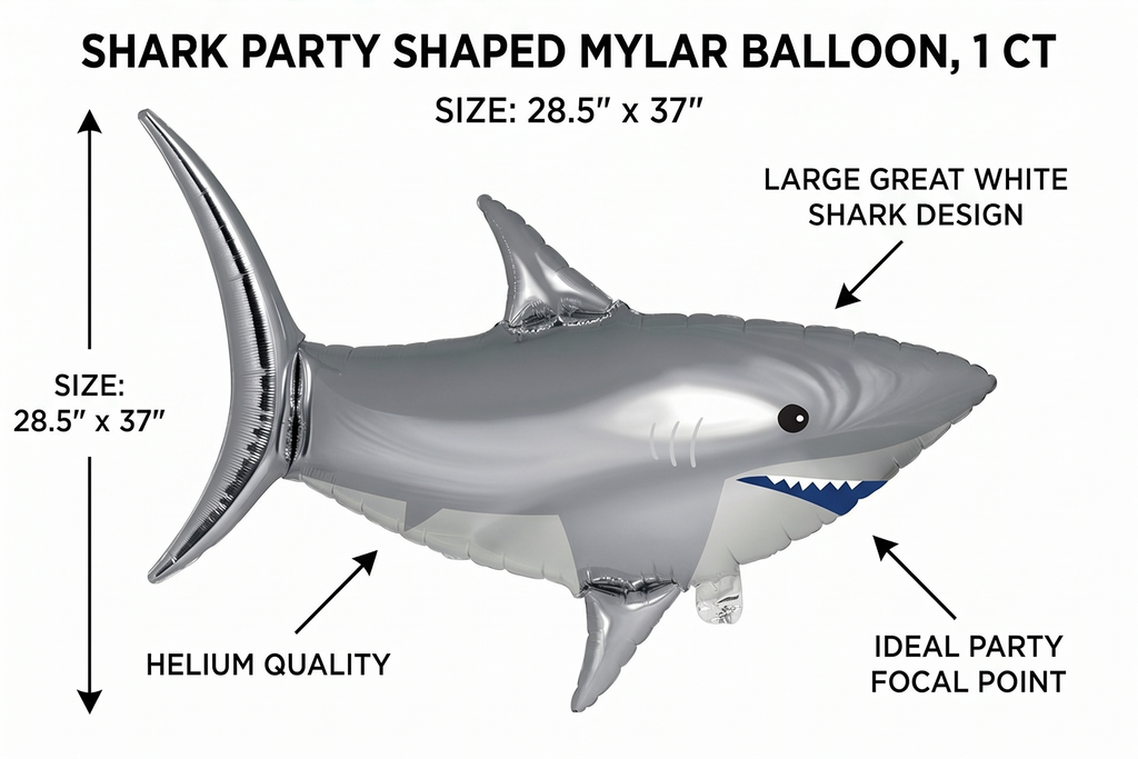 Shark Party Shaped Mylar Balloon, 1 ct