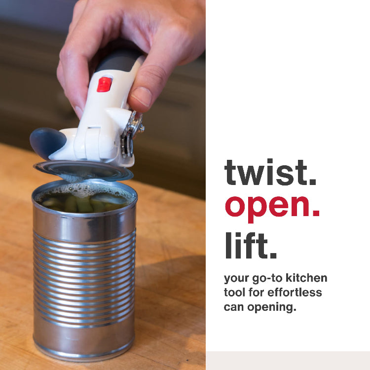 Zyliss Lock N' Lift Can Opener with Lid Lifter Magnet - Manual Opener with Locking Mechanism - Easy-to-Turn - Magnetic Can Opener - White/Gray
