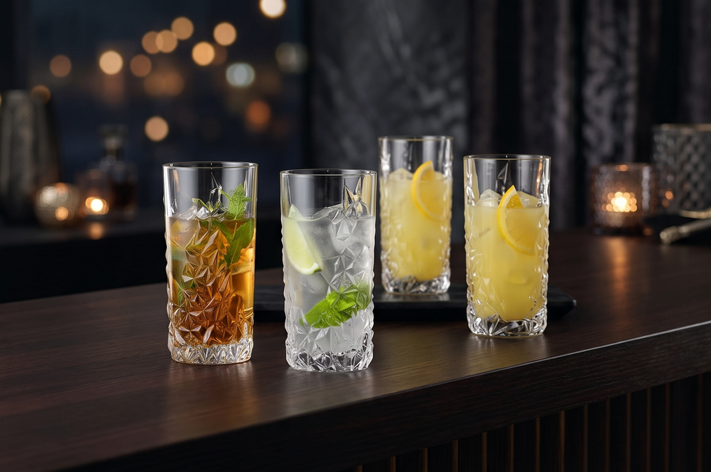 Nachtmann Sculpture 14 oz Long Drink Glasses – Set of 4 Lead-Free Crystal Drinkware, Stylish Design for Cocktails & Beverages, Elegant Stemware for Dining, Entertaining, Parties & Special Occasions