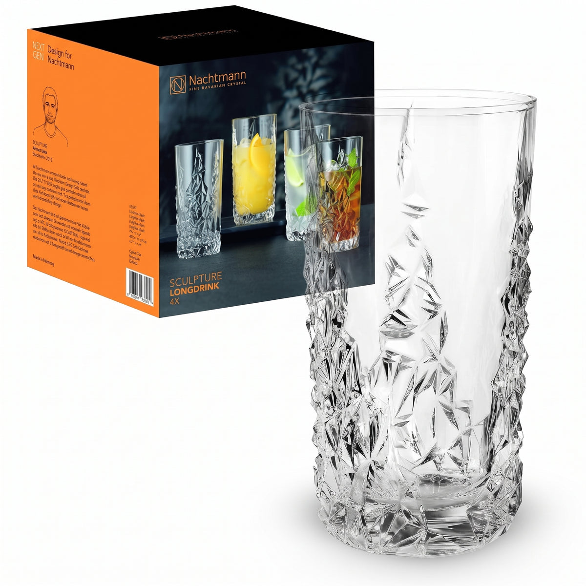 Nachtmann Sculpture 14 oz Long Drink Glasses – Set of 4 Lead-Free Crystal Drinkware, Stylish Design for Cocktails & Beverages, Elegant Stemware for Dining, Entertaining, Parties & Special Occasions
