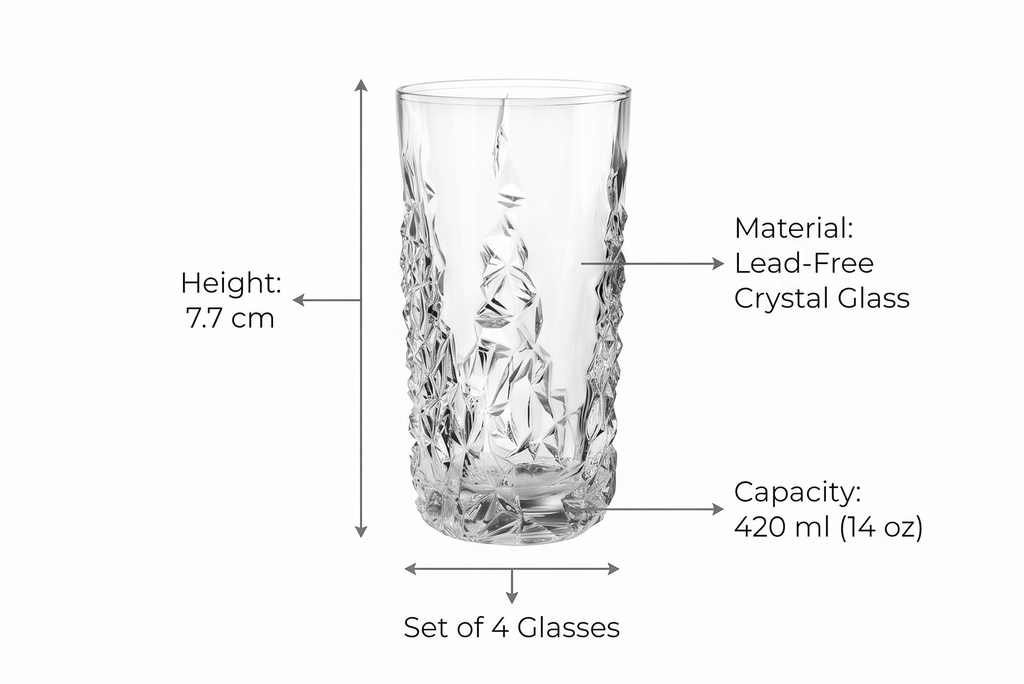 Nachtmann Sculpture 14 oz Long Drink Glasses – Set of 4 Lead-Free Crystal Drinkware, Stylish Design for Cocktails & Beverages, Elegant Stemware for Dining, Entertaining, Parties & Special Occasions