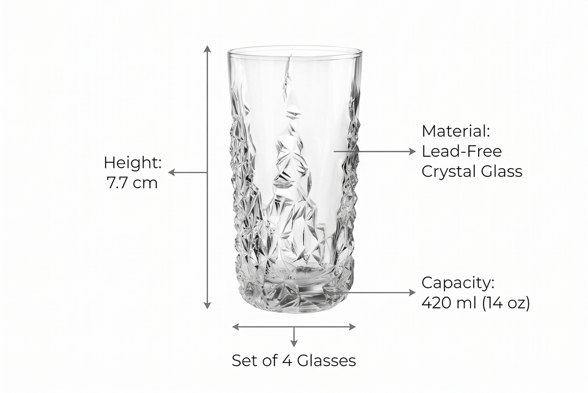 Nachtmann Sculpture 14 oz Long Drink Glasses – Set of 4 Lead-Free Crystal Drinkware, Stylish Design for Cocktails & Beverages, Elegant Stemware for Dining, Entertaining, Parties & Special Occasions