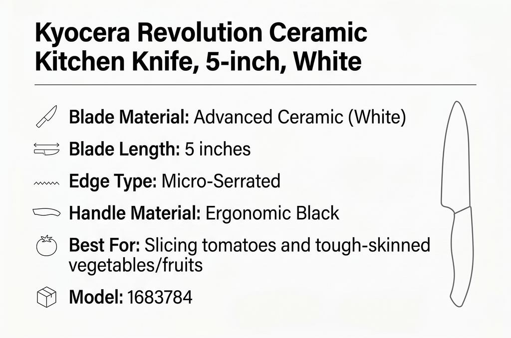 Kyocera Revolution Ceramic Kitchen Knife, 5-inch, White
