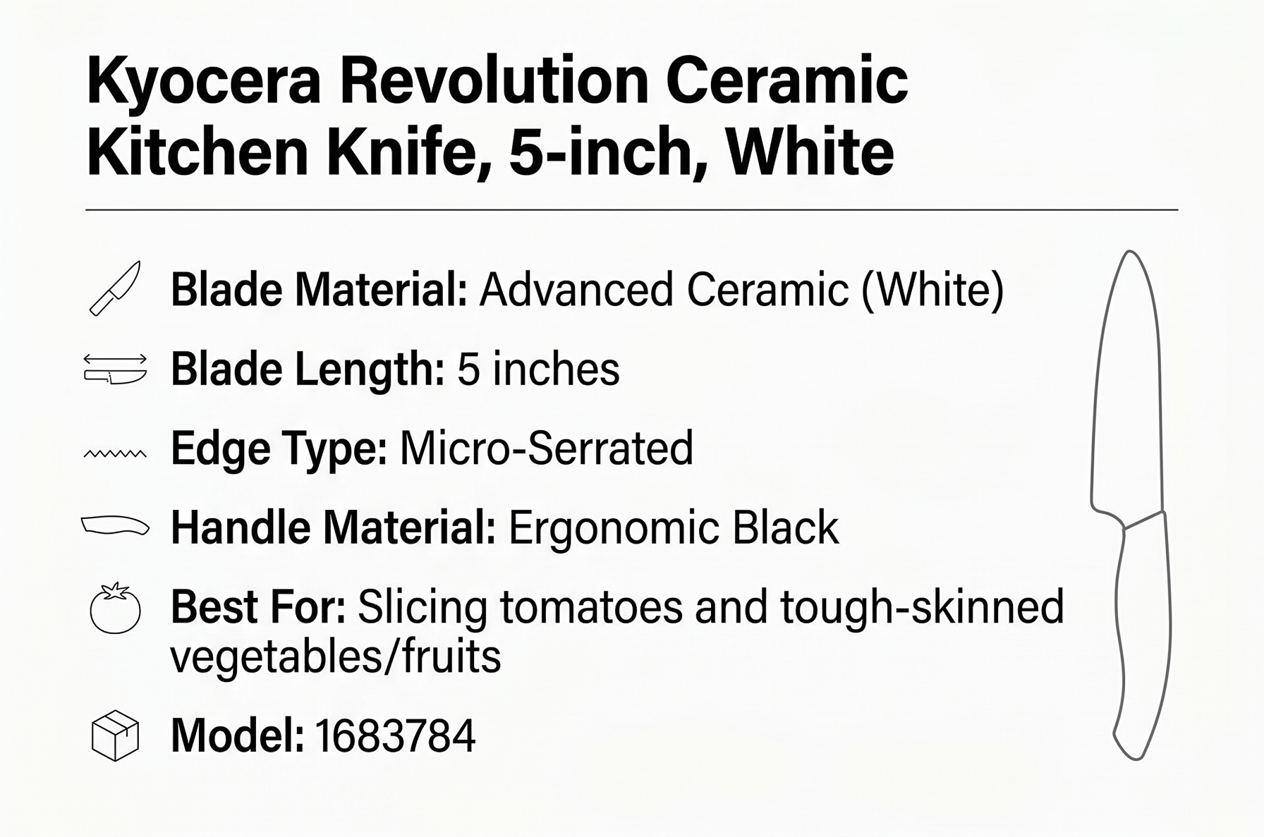 Kyocera Revolution Ceramic Kitchen Knife, 5-inch, White