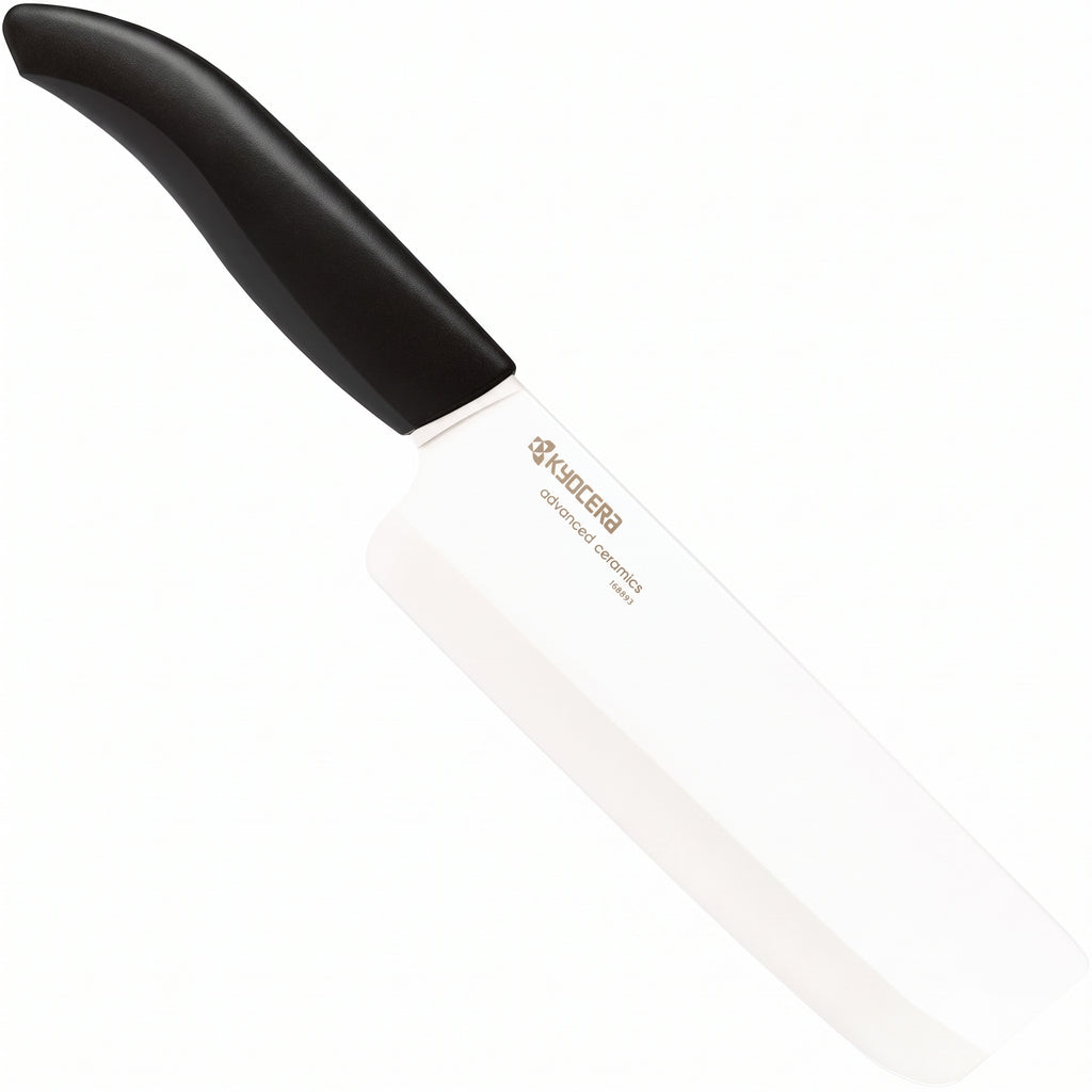 Kyocera Advanced Ceramic Revolution Series 6-inch Nakiri Vegetable Cleaver, Black Handle, White Blade