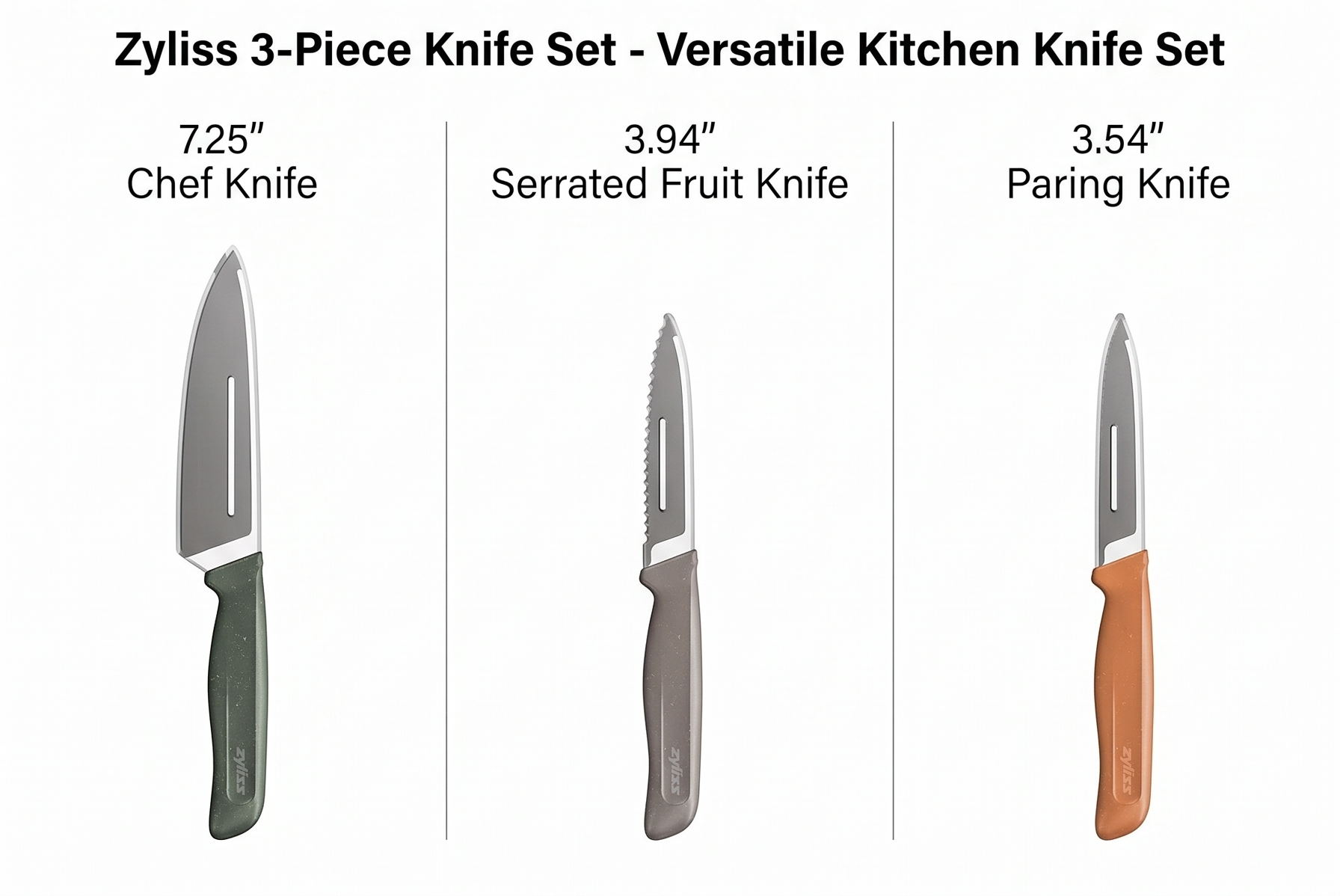 Zyliss 3-Piece Knife Set - Versatile Kitchen Knife Set - For Professional & Home Use - Cooking Essentials