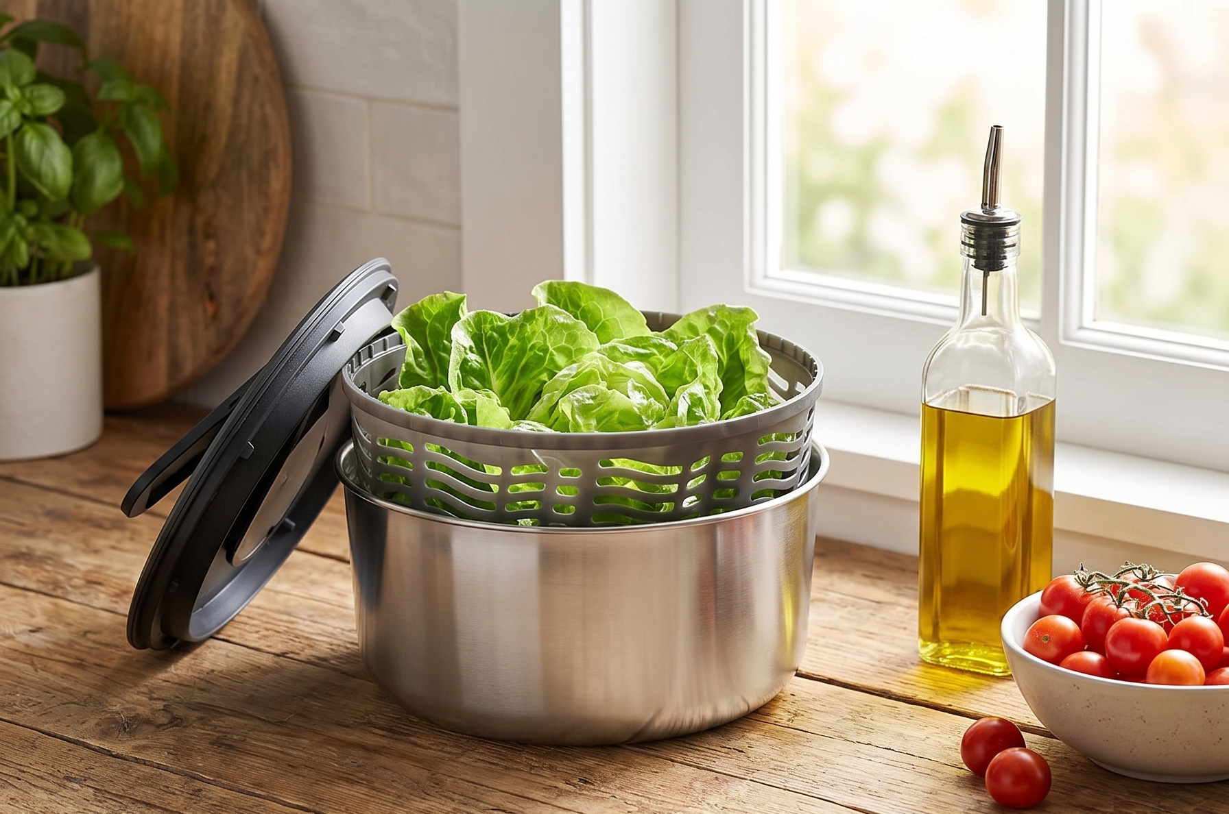 Zyliss Swift Dry Stainless Steel Salad Spinner - Fruit Cleaner & Lettuce Spinner with Push Pump - Non-Slip Bowl - Dishwasher Safe - Large