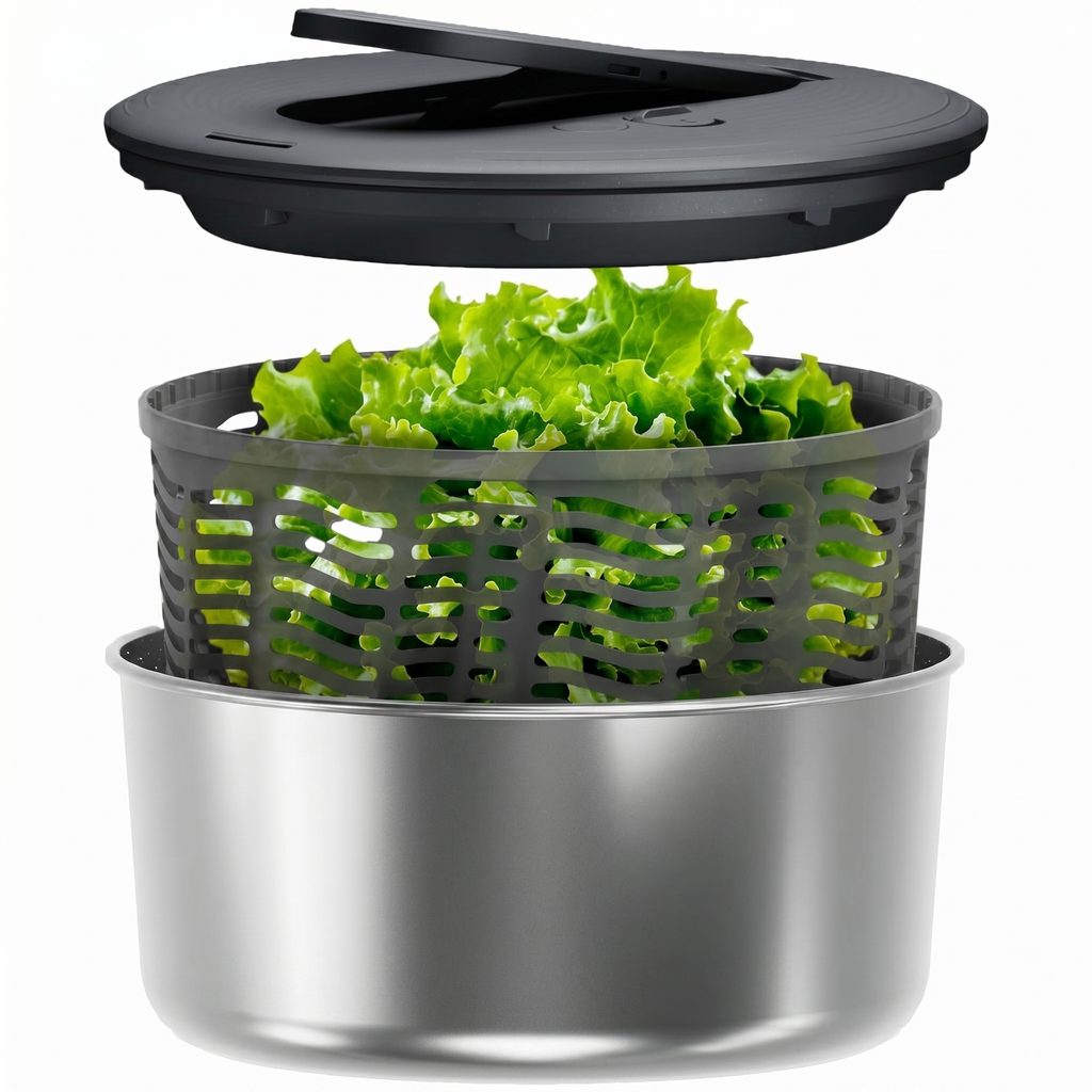 Zyliss Swift Dry Stainless Steel Salad Spinner - Fruit Cleaner & Lettuce Spinner with Push Pump - Non-Slip Bowl - Dishwasher Safe - Large