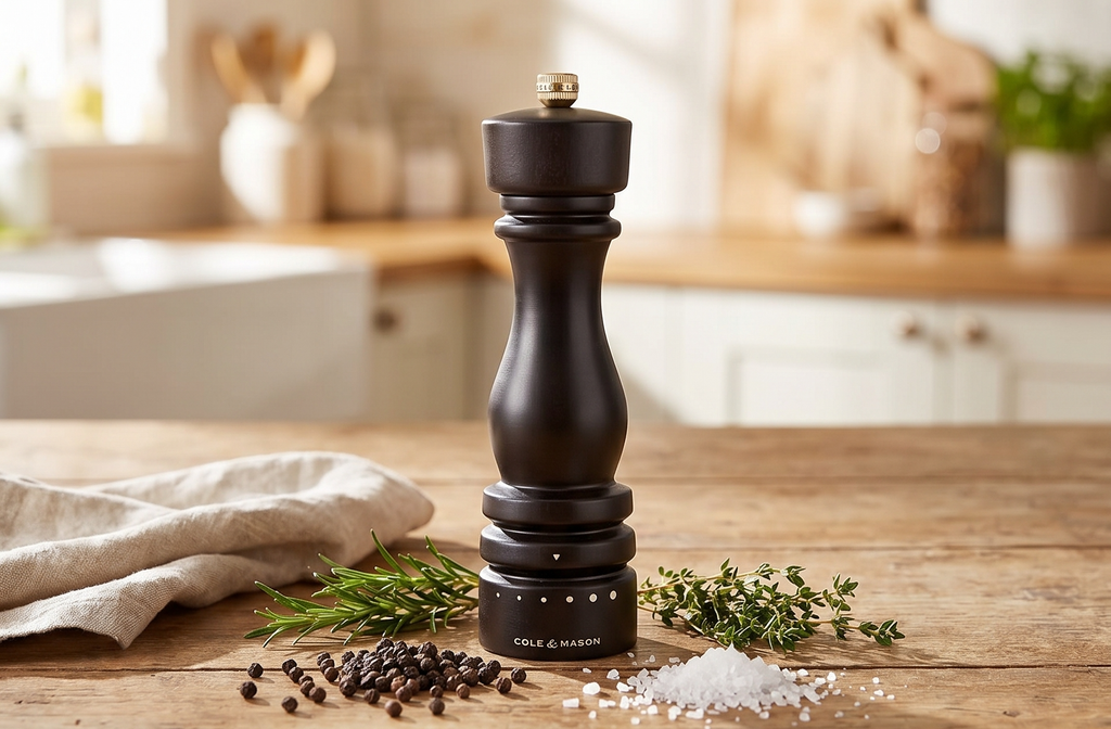 Cole & Mason London Pepper Mill – Refillable Spice Shakers with a Premium Wood Design - Adjustable for Fine to Coarse Seasonings - Uses Carbon Steel Mechanism - Chocolate Wood, 8"