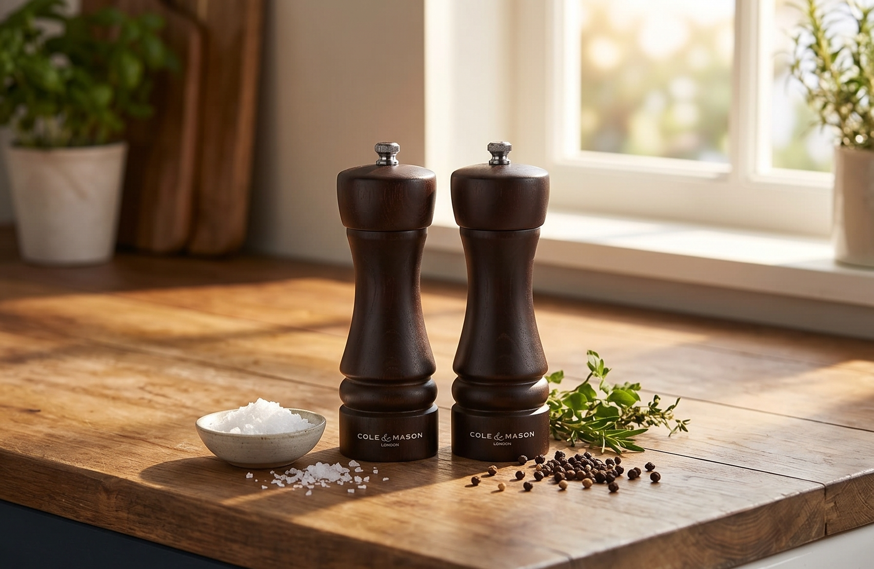 Cole & Mason London Salt & Pepper Mill Gift Set - Refillable Spice Shakers with a Premium Wood Design - Adjustable for Fine to Coarse Seasonings - Uses Carbon Steel Mechanism - Chocolate Wood, 7”
