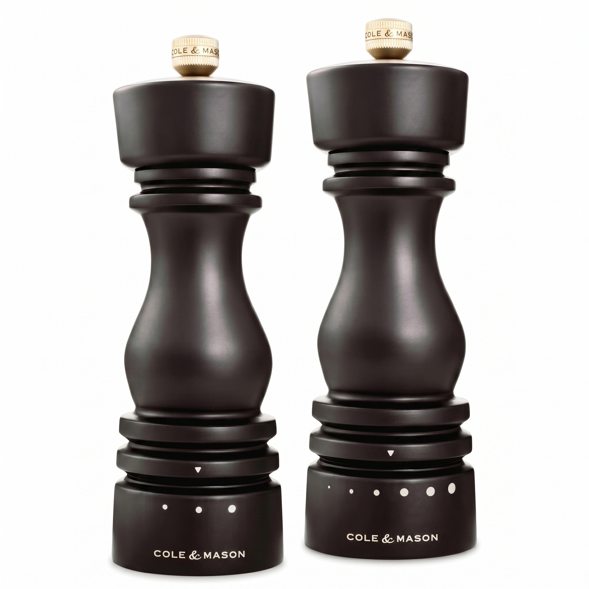 Cole & Mason London Salt & Pepper Mill Gift Set - Refillable Spice Shakers with a Premium Wood Design - Adjustable for Fine to Coarse Seasonings - Uses Carbon Steel Mechanism - Chocolate Wood, 7”