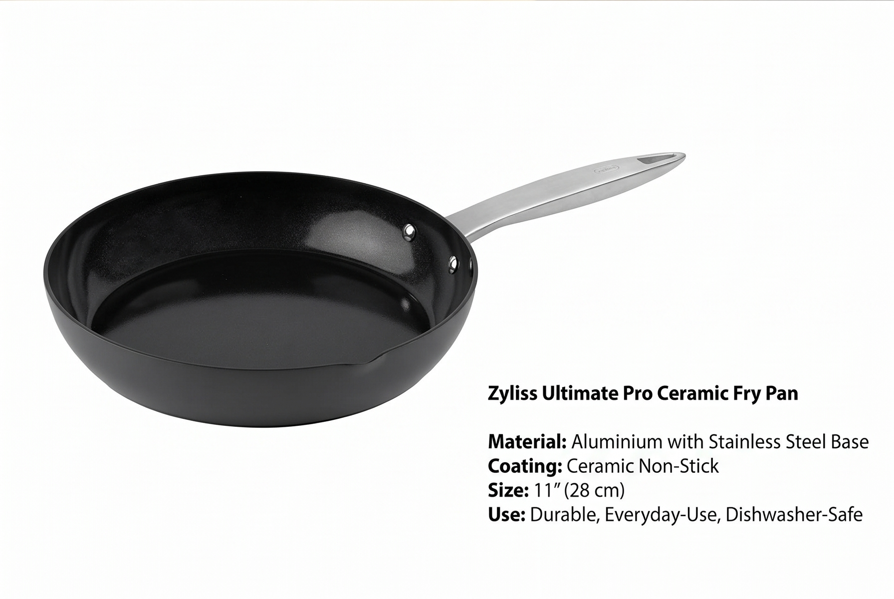 Zyliss Ultimate Pro Ceramic Fry Pan - Aluminium Fry Pan with a Stainless Steel Base & Ceramic Non-Stick Coating - Durable, Everyday-Use Pan - Dishwasher-Safe Kitchen Essential - 11"