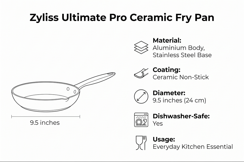 Zyliss Ultimate Pro Ceramic Fry Pan - Aluminium Fry Pan with a Stainless Steel Base & Ceramic Non-Stick Coating - Durable, Everyday-Use Pan - Dishwasher-Safe Kitchen Essential - 9.5"