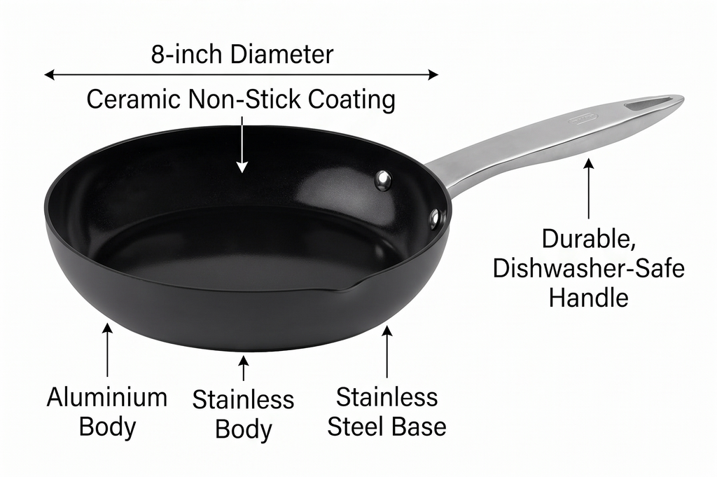 Zyliss Ultimate Pro Ceramic Fry Pan - Aluminium Fry Pan with a Stainless Steel Base & Ceramic Non-Stick Coating - Durable, Everyday-Use - Dishwasher-Safe Kitchen Essential - 8"