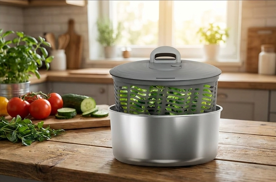 Zyliss Easy Spin Salad Spinner - Fruit & Veggie Dryer - Produce Spinner & Cleaner for Salad Prep - Dishwasher-Safe Kitchen Essential - Non-Slip Bowl with Pull Handle - New Stainless Easy Spin Large