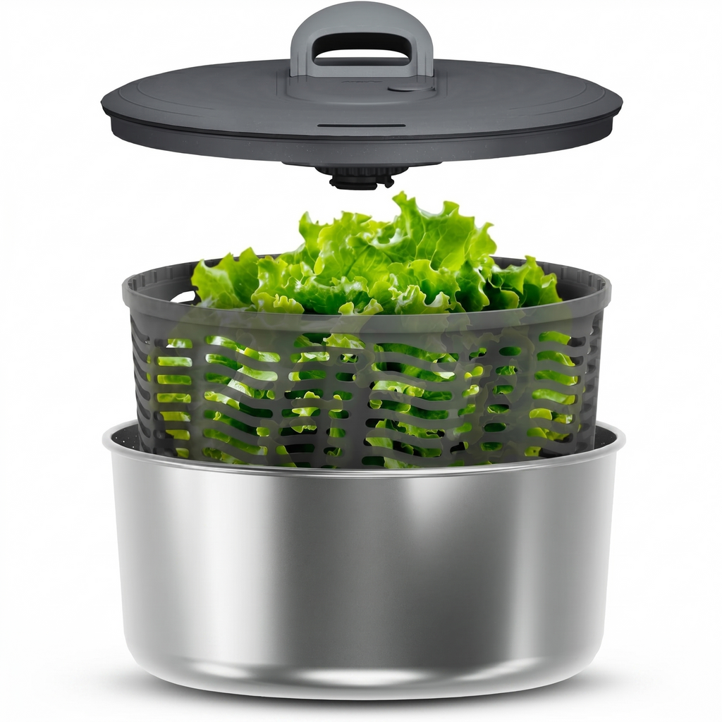 Zyliss Easy Spin Salad Spinner - Fruit & Veggie Dryer - Produce Spinner & Cleaner for Salad Prep - Dishwasher-Safe Kitchen Essential - Non-Slip Bowl with Pull Handle - New Stainless Easy Spin Large