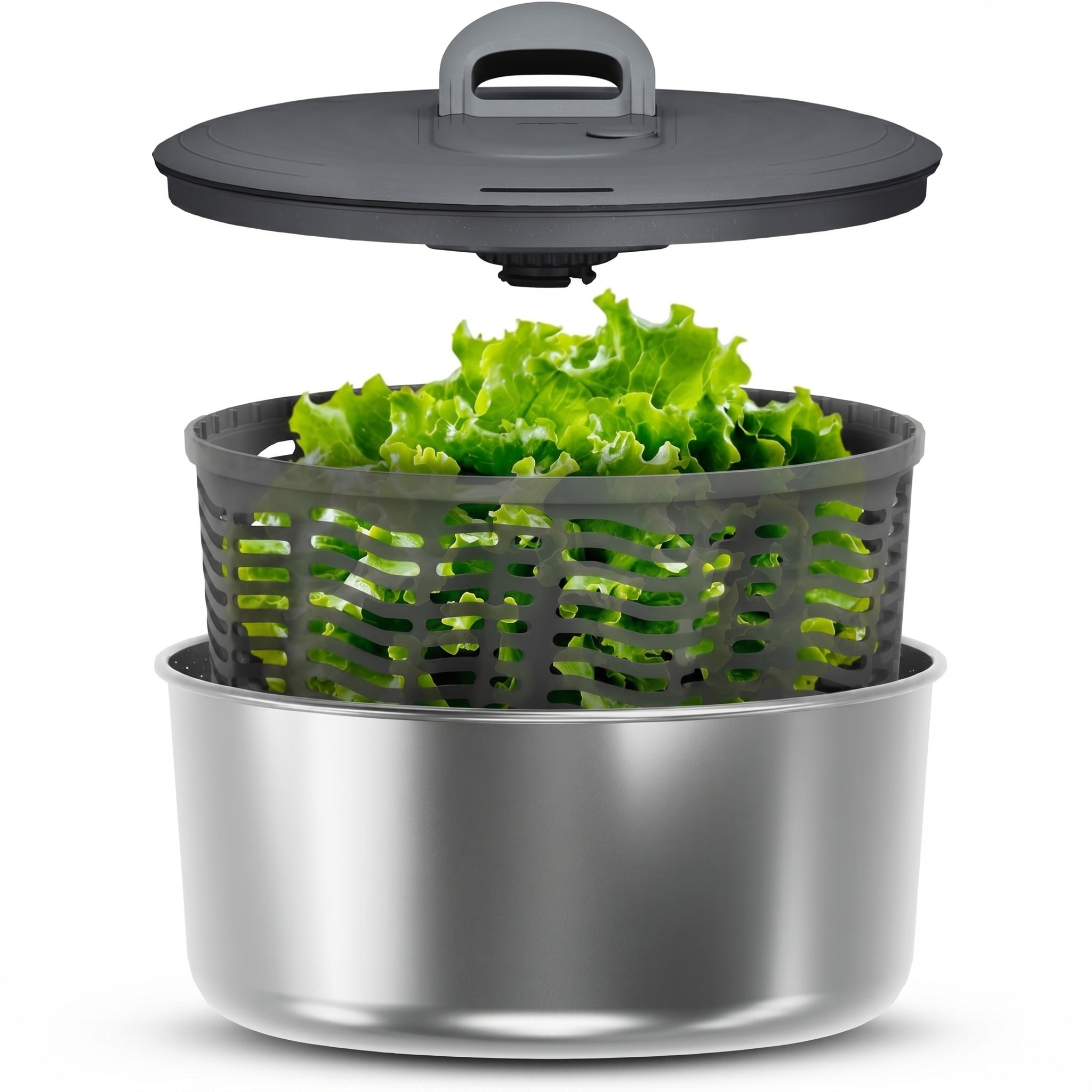 Zyliss Easy Spin Salad Spinner - Fruit & Veggie Dryer - Produce Spinner & Cleaner for Salad Prep - Dishwasher-Safe Kitchen Essential - Non-Slip Bowl with Pull Handle - New Stainless Easy Spin Large