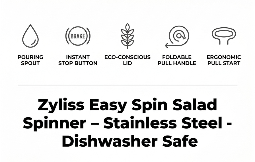 Zyliss Easy Spin Salad Spinner - Fruit & Veggie Dryer - Produce Spinner & Cleaner for Salad Prep - Dishwasher-Safe Kitchen Essential - Non-Slip Bowl with Pull Handle - New Stainless Easy Spin Large