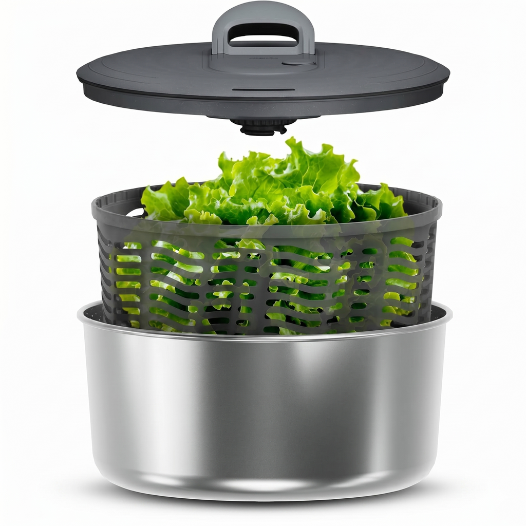 Zyliss Easy Spin Salad Spinner - Fruit & Veggie Dryer - Produce Spinner & Cleaner for Salad Prep - Dishwasher-Safe Kitchen Essential - Non-Slip Bowl with Pull Handle - New Stainless Easy Spin Small