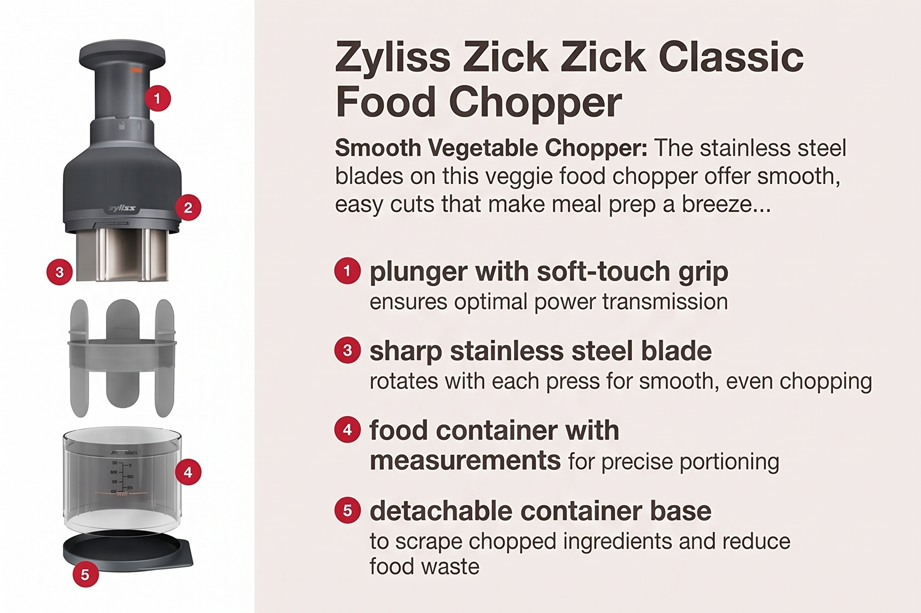 Zyliss Zick Zick Classic Food Chopper - Convenient for Easy, Healthy Meal Prep - Manual Vegetable Chopper with Stainless Steel Blades - Compact & Dishwasher Safe - Zick Zick 3.0