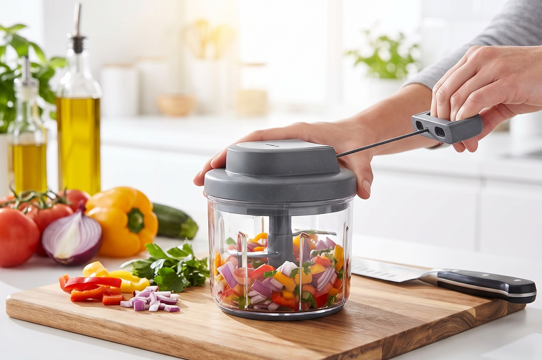 Zyliss Easy Pull Food Chopper and Manual Food Processor - Hand-Held Slicer & Dicer for Fruits & Vegetables - Easy Pull Manual Food Chopper - Cooking Gadgets & Kitchen Essentials - Easy Pull 3.0