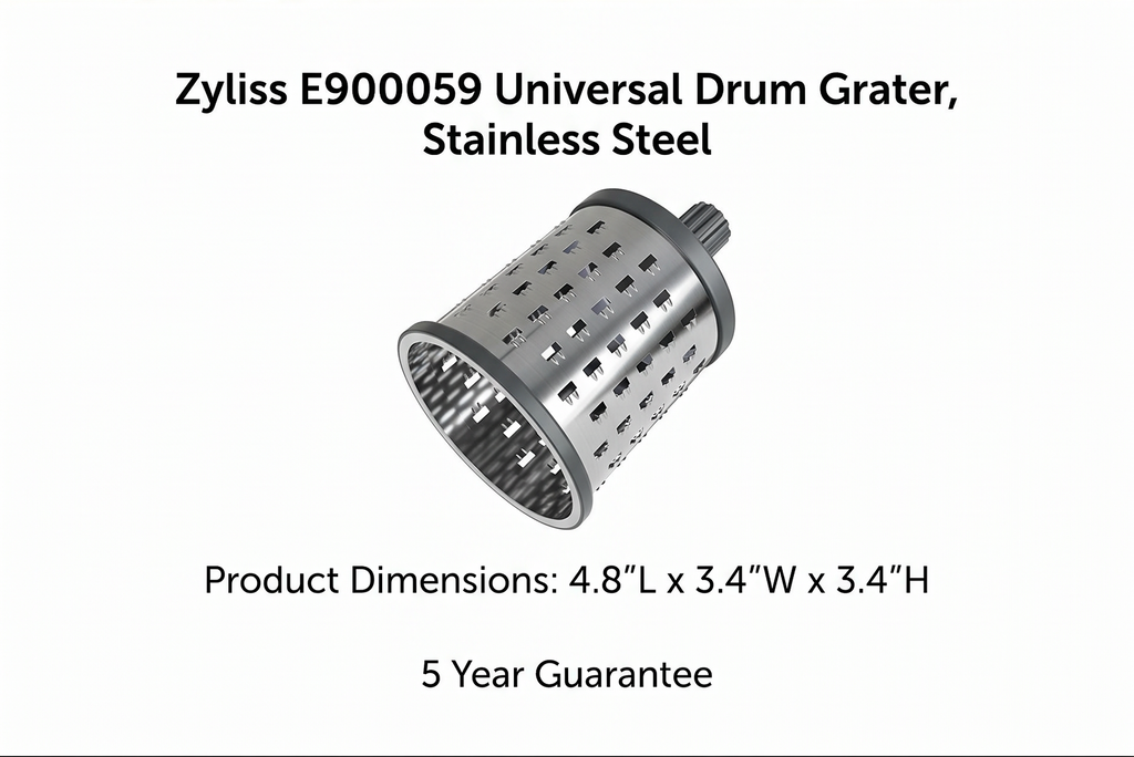 Zyliss E900059 Universal Drum Grater, Stainless Steel, Grating Apples, Cereals, Granola, for Use with Zyliss Rotary Cheese Grater, 5 Year Guarantee