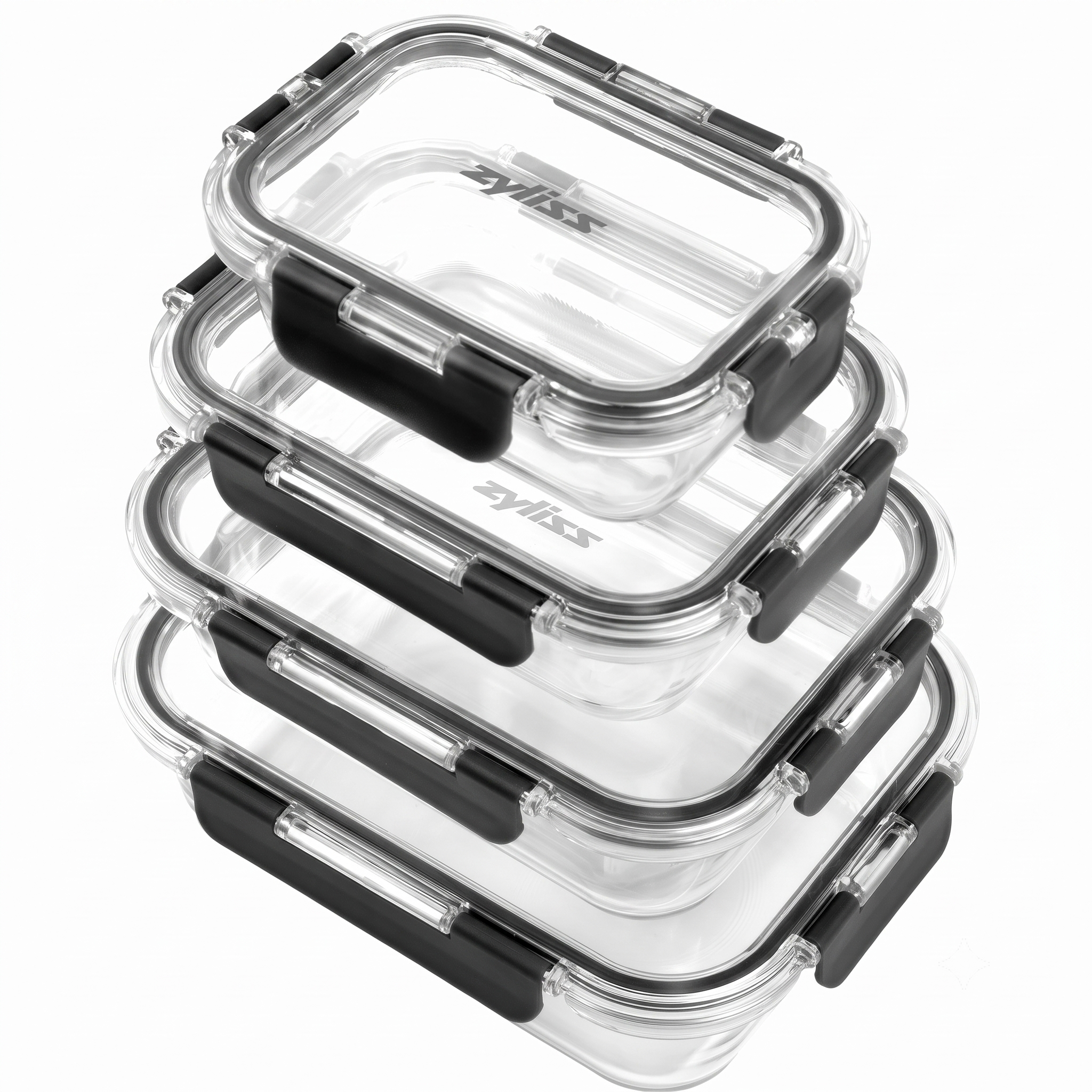 Zyliss E981067 4 Piece Glass Container Set, Shatterproof Glass, Airtight Food Storage Boxes with Sealable Lid, Microwave Safe, BPA Free, Freezer Safe, Fridge Storage, Food Container