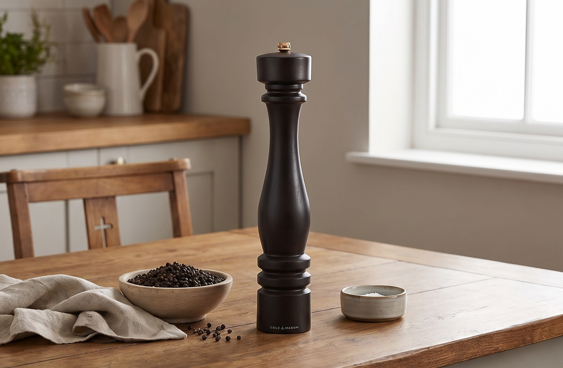 Cole & Mason London Refillable Spice Mill - Kitchen & Home Accessory - Table Black Pepper Grinder - Pepper Mill with Carbon Steel Mechanism - 15", Chocolate Wood