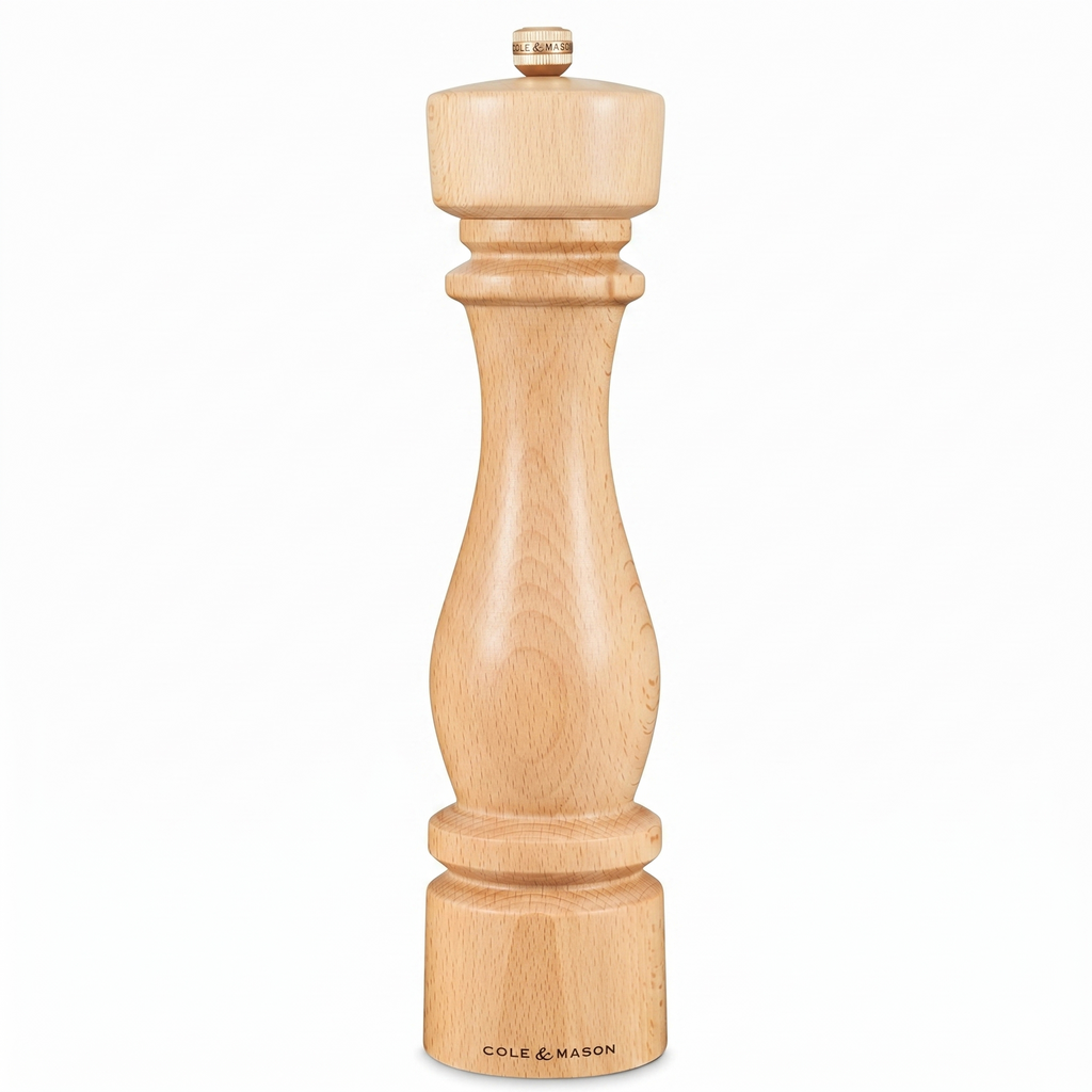 Cole & Mason London Refillable Spice Mill - Kitchen & Home Accessory - Table Black Pepper Grinder - Pepper Mill with Carbon Steel Mechanism - 11", Natural Beech