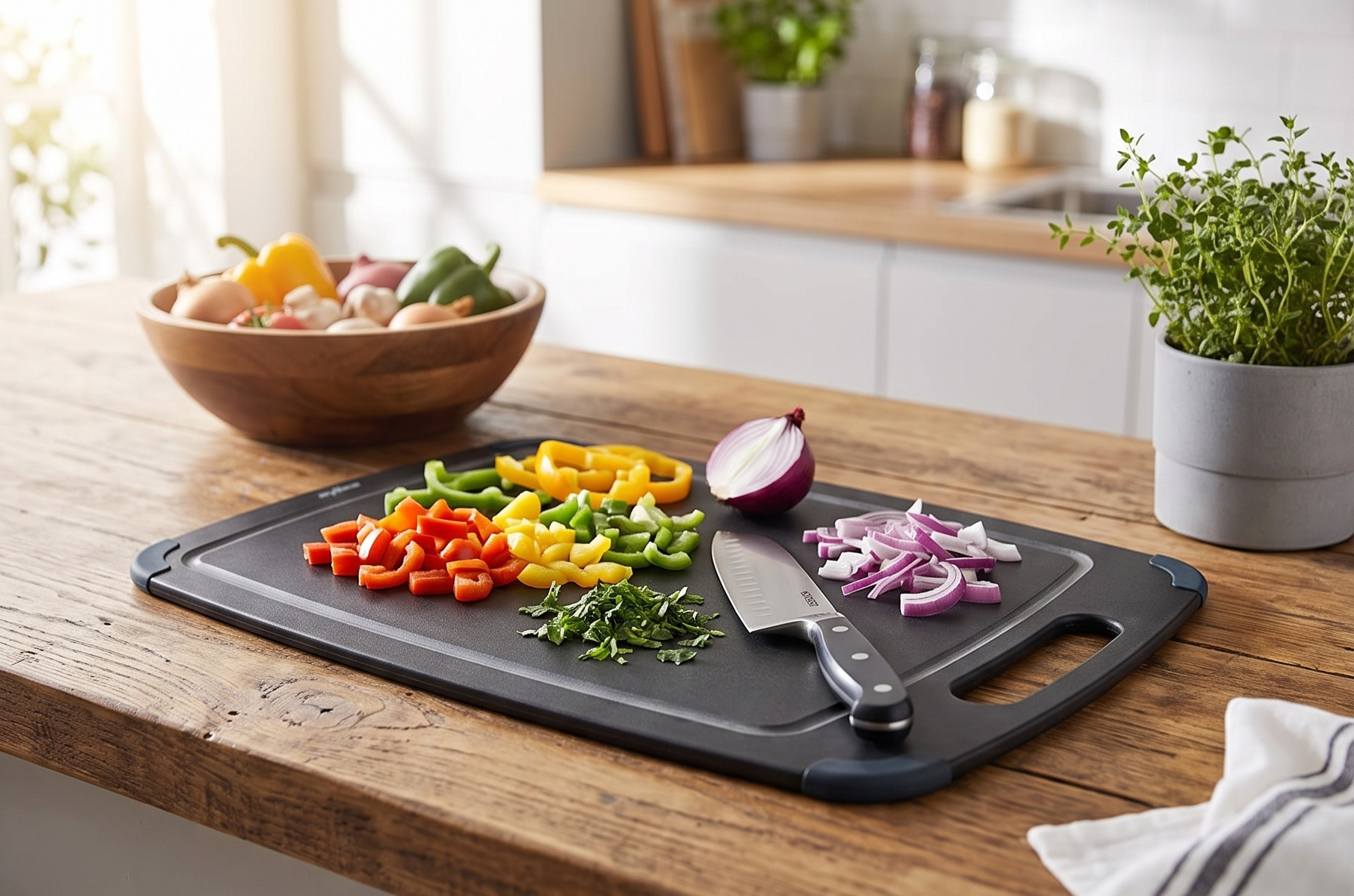 Zyliss Wood Fiber Cutting Board - Recycled Wood Fiber Cutting Board for your Kitchen Accessories - Non-Slip Cutting Board Perfect for Meat, Fish and Vegetables - Large