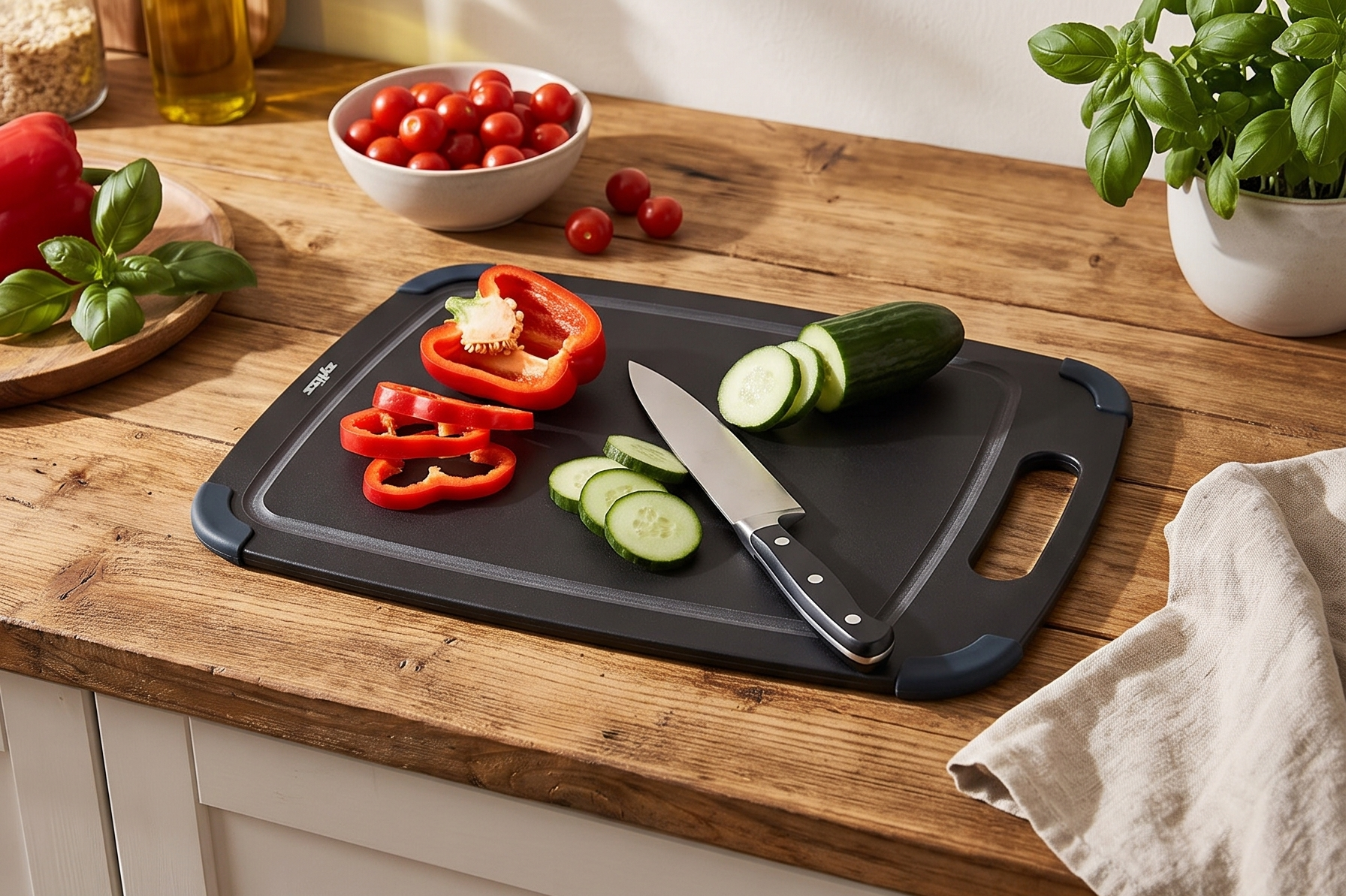 Zyliss Wood Fiber Cutting Board - Recycled Wood Fiber Cutting Board for your Kitchen Accessories - Non-Slip Cutting Board Perfect for Meat, Fish and Vegetables - Medium