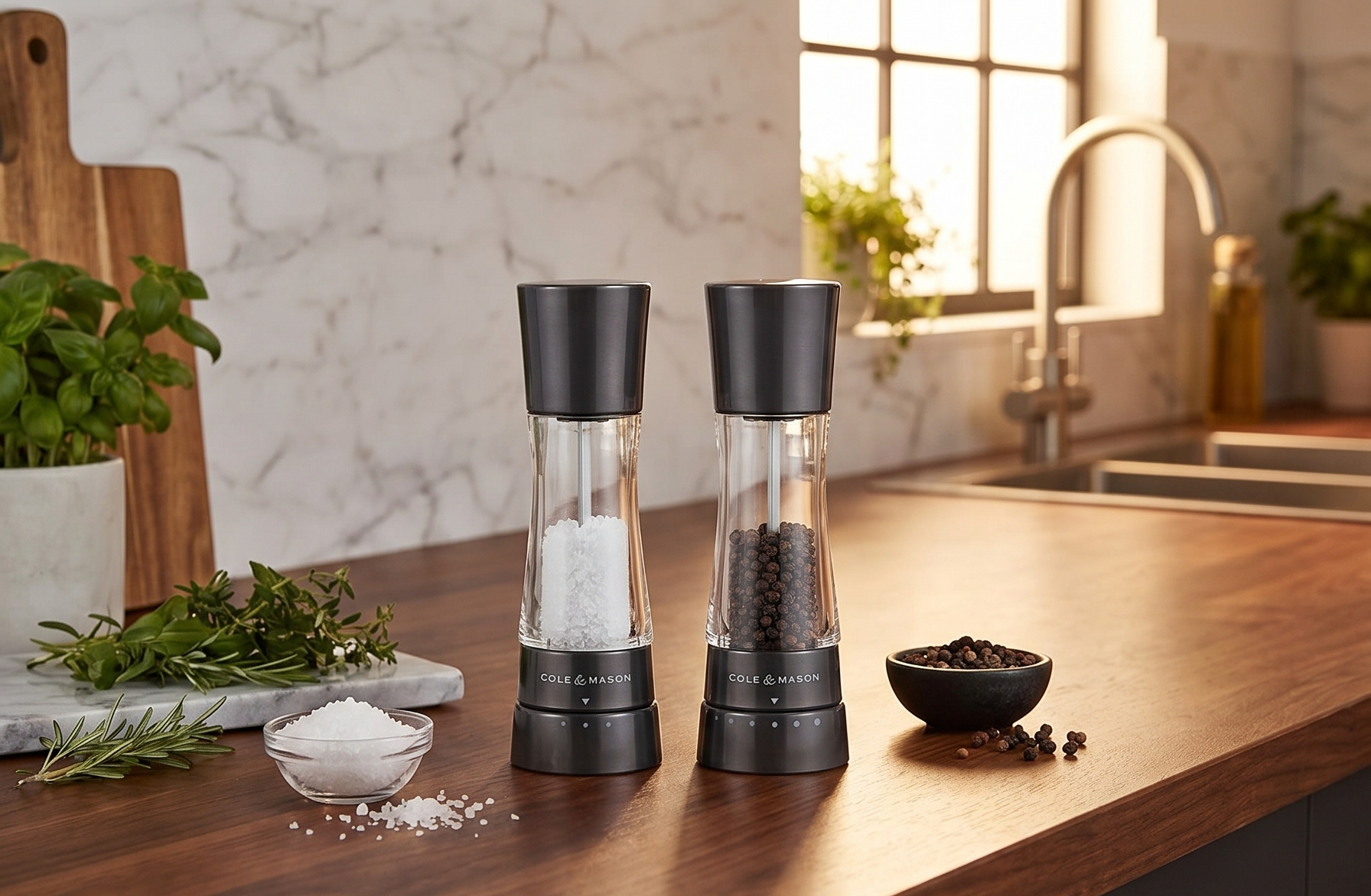 Cole & Mason Derwent Salt and Pepper Grinder Set - Refillable Salt & Pepper Grinder Set with Gourmet Precision Mechanisms - Kitchen Accessories for Cooking - Gift Set, Iron Grey