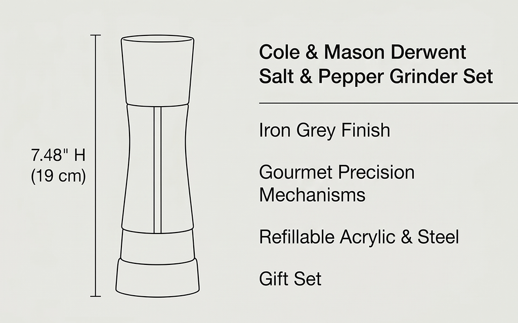 Cole & Mason Derwent Salt and Pepper Grinder Set - Refillable Salt & Pepper Grinder Set with Gourmet Precision Mechanisms - Kitchen Accessories for Cooking - Gift Set, Iron Grey