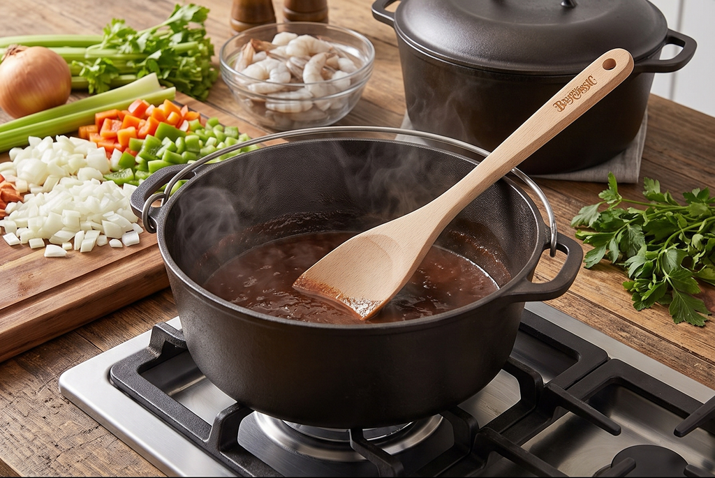 Bayou Classic 1090 12-in Bayou Wooden Roux Spoon Made from Beech Wood Perfect Complement to Bayou Cast Iron Dutch Ovens and Stockpots Ideal for Shrimp Creole Gumbo and Etouffee