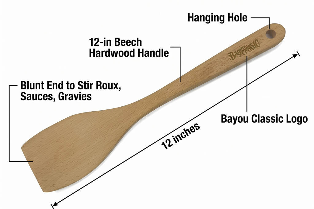 Bayou Classic 1090 12-in Bayou Wooden Roux Spoon Made from Beech Wood Perfect Complement to Bayou Cast Iron Dutch Ovens and Stockpots Ideal for Shrimp Creole Gumbo and Etouffee