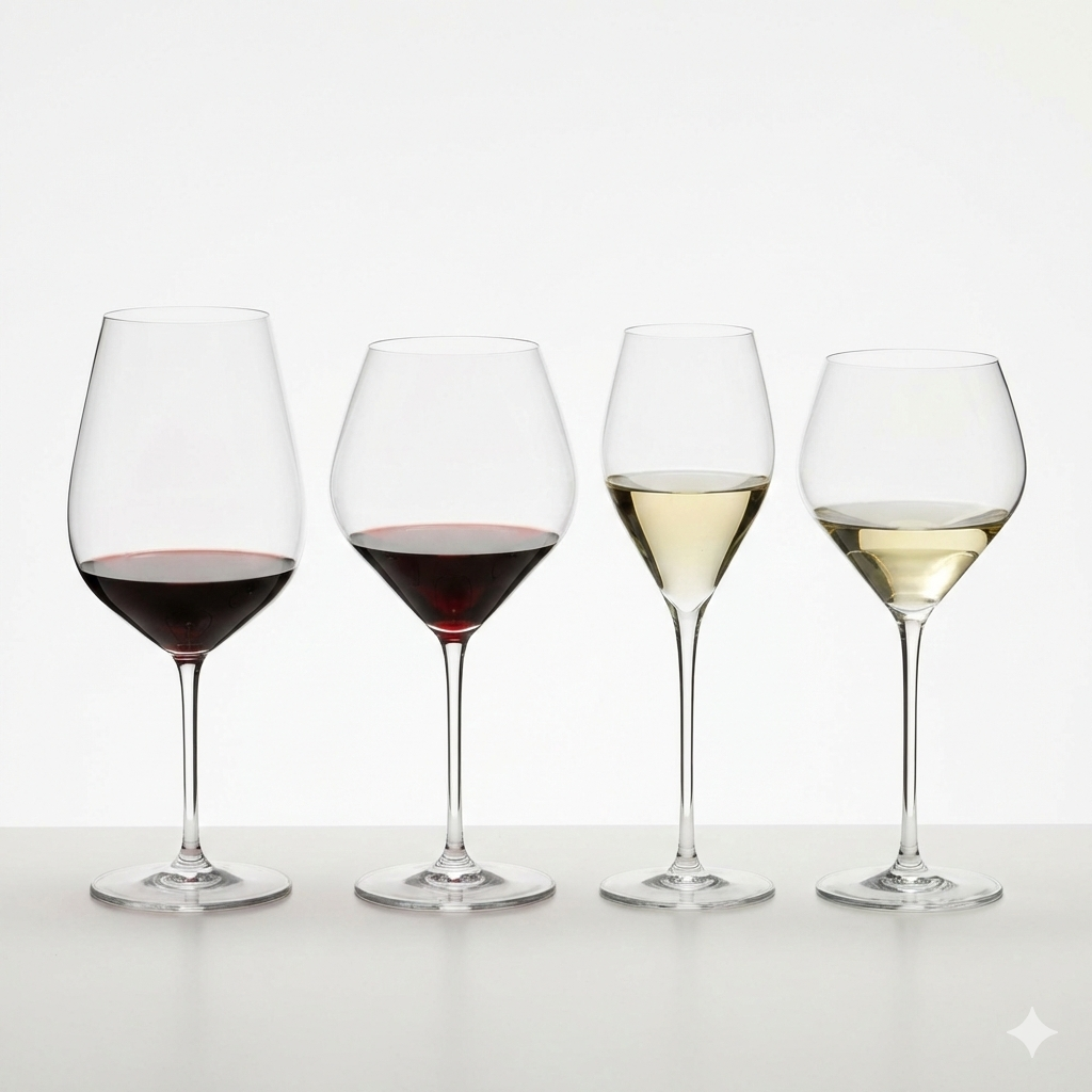 Riedel Veloce Tasting Set, Wine Glasses, 4 Pack – Cabernet, Pinot Noir, Sauvignon Blanc, Chardonnay - Dishwasher Safe, Crystal Glass - 5330/47