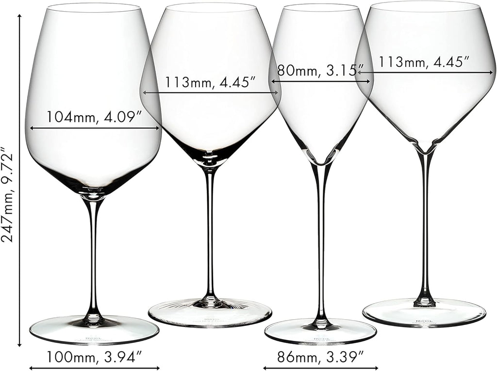 Riedel Veloce Tasting Set, Wine Glasses, 4 Pack – Cabernet, Pinot Noir, Sauvignon Blanc, Chardonnay - Dishwasher Safe, Crystal Glass - 5330/47